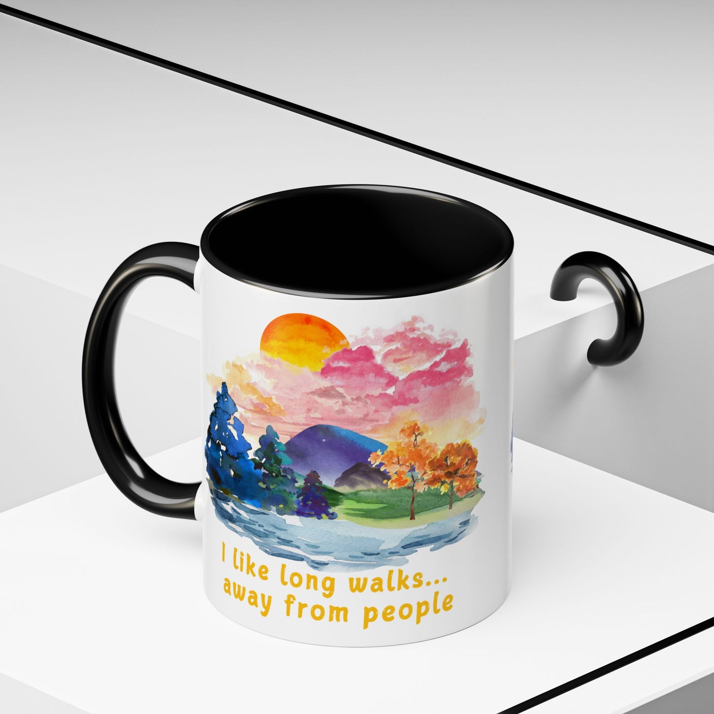 Long Walks Away From People - Accent Coffee Mug (11, 15oz)