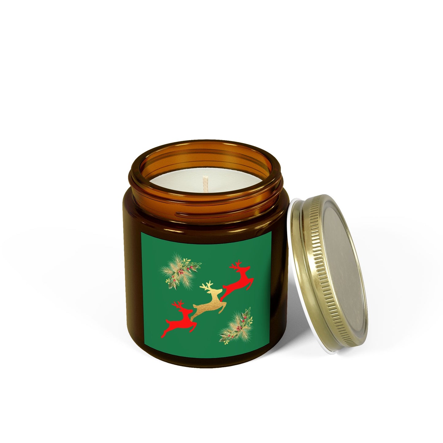 Reindeer Fun Green - Scented Candles, Coconut Apricot Wax (4oz, 9oz)