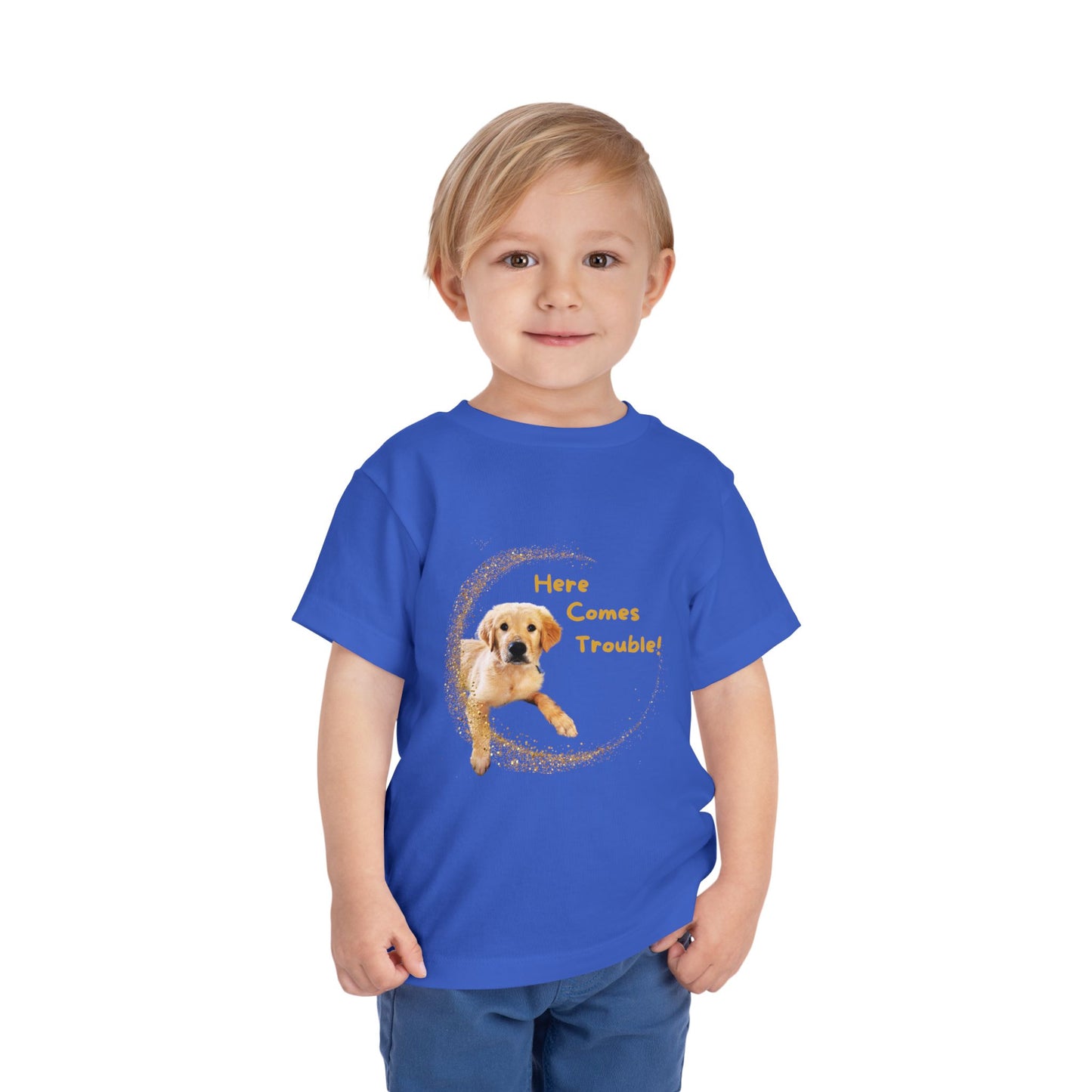 Here Comes Trouble - Toddler Tee - Golden Retriever Puppy