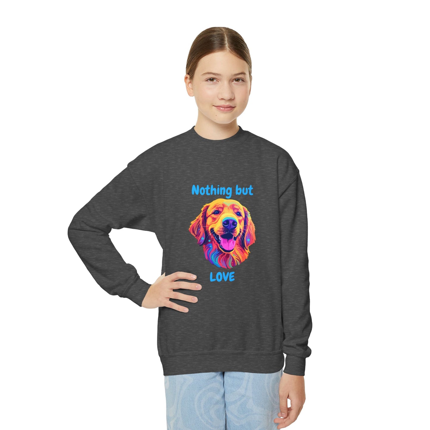 Nothing But Love - Youth Crewneck Sweatshirt - Golden Retriever Design