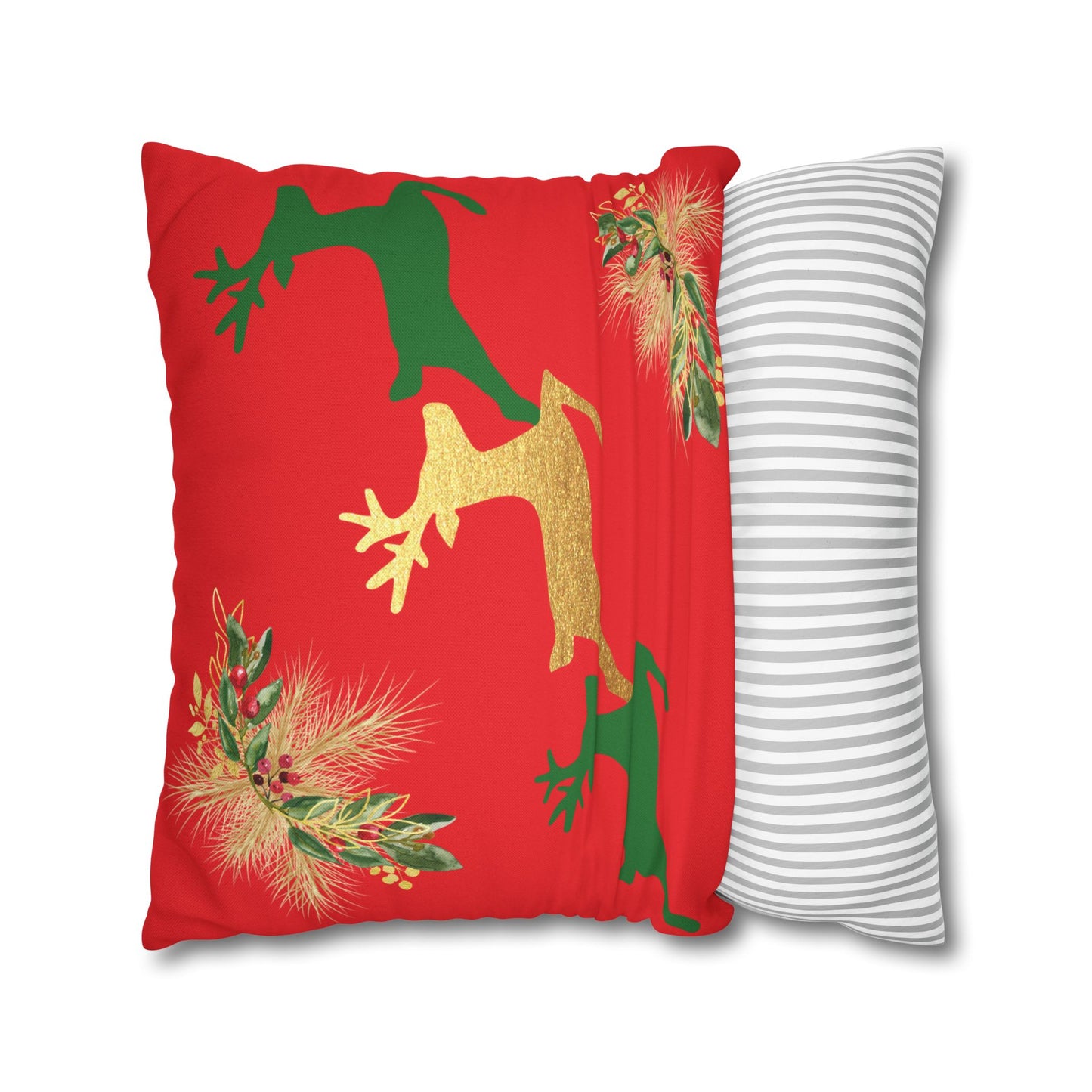 Reindeer Fun Green - Square Pillowcase - Various Sizes