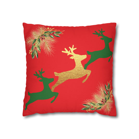 Reindeer Fun Green - Square Pillowcase - Various Sizes