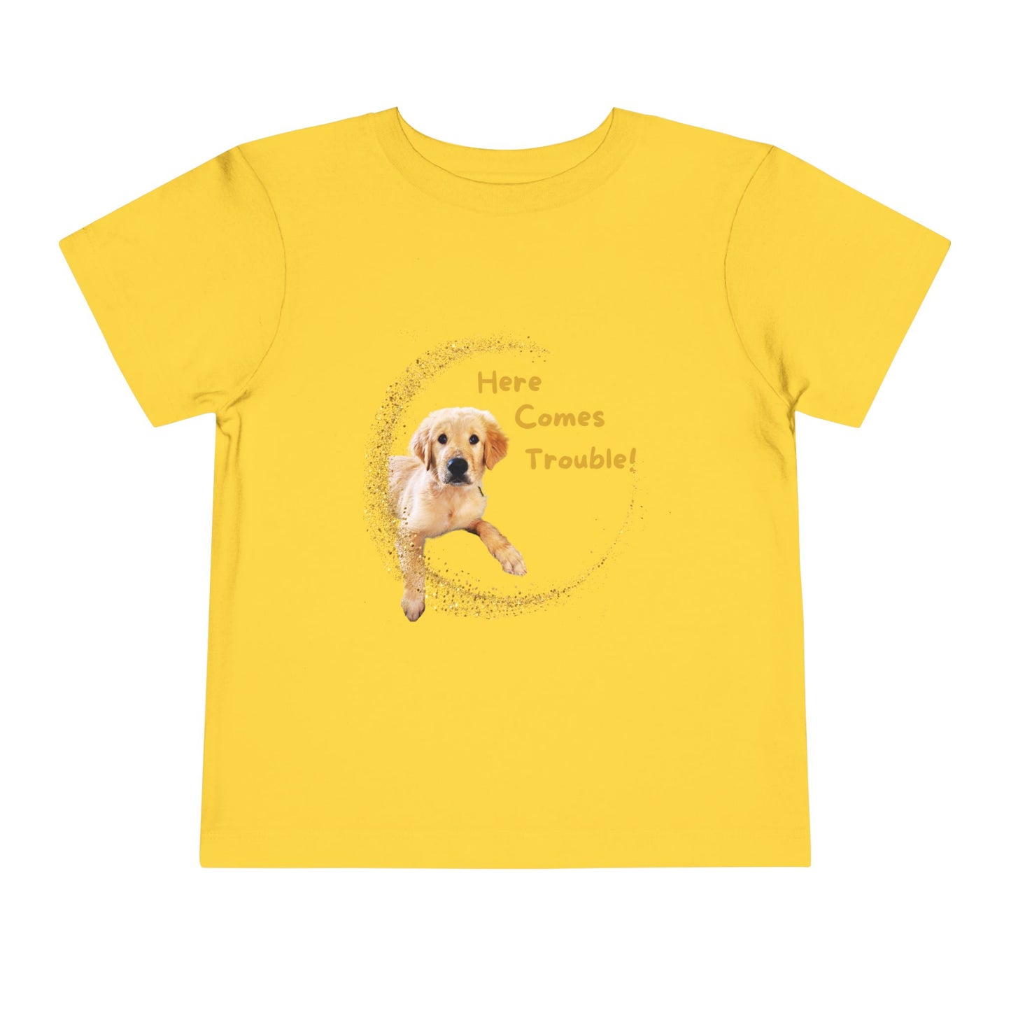 Here Comes Trouble - Toddler Tee - Golden Retriever Puppy