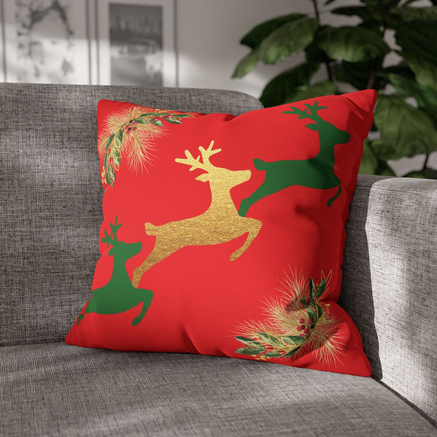 Reindeer Fun Green - Square Pillowcase - Various Sizes