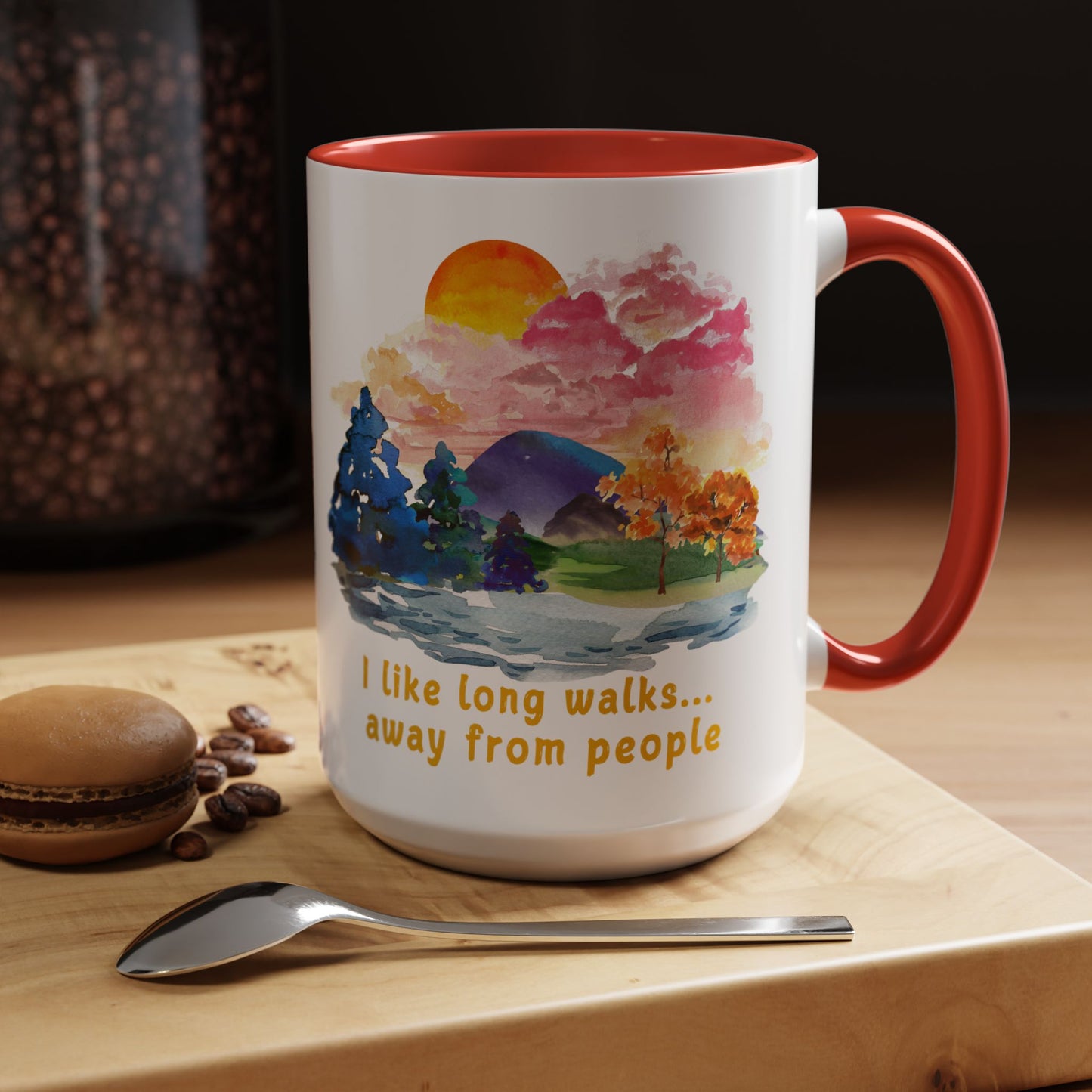 Long Walks Away From People - Accent Coffee Mug (11, 15oz)