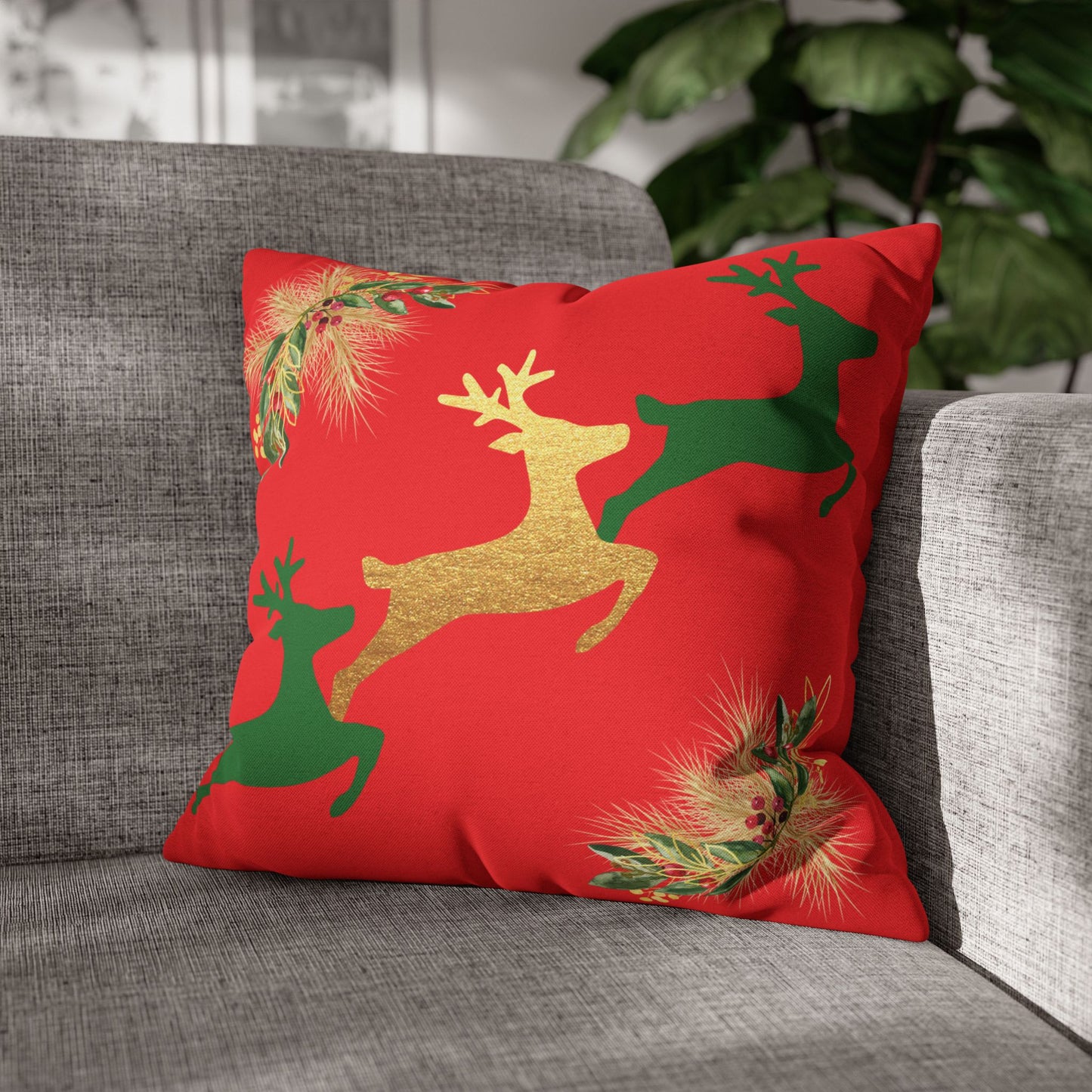 Reindeer Fun Green - Square Pillowcase - Various Sizes