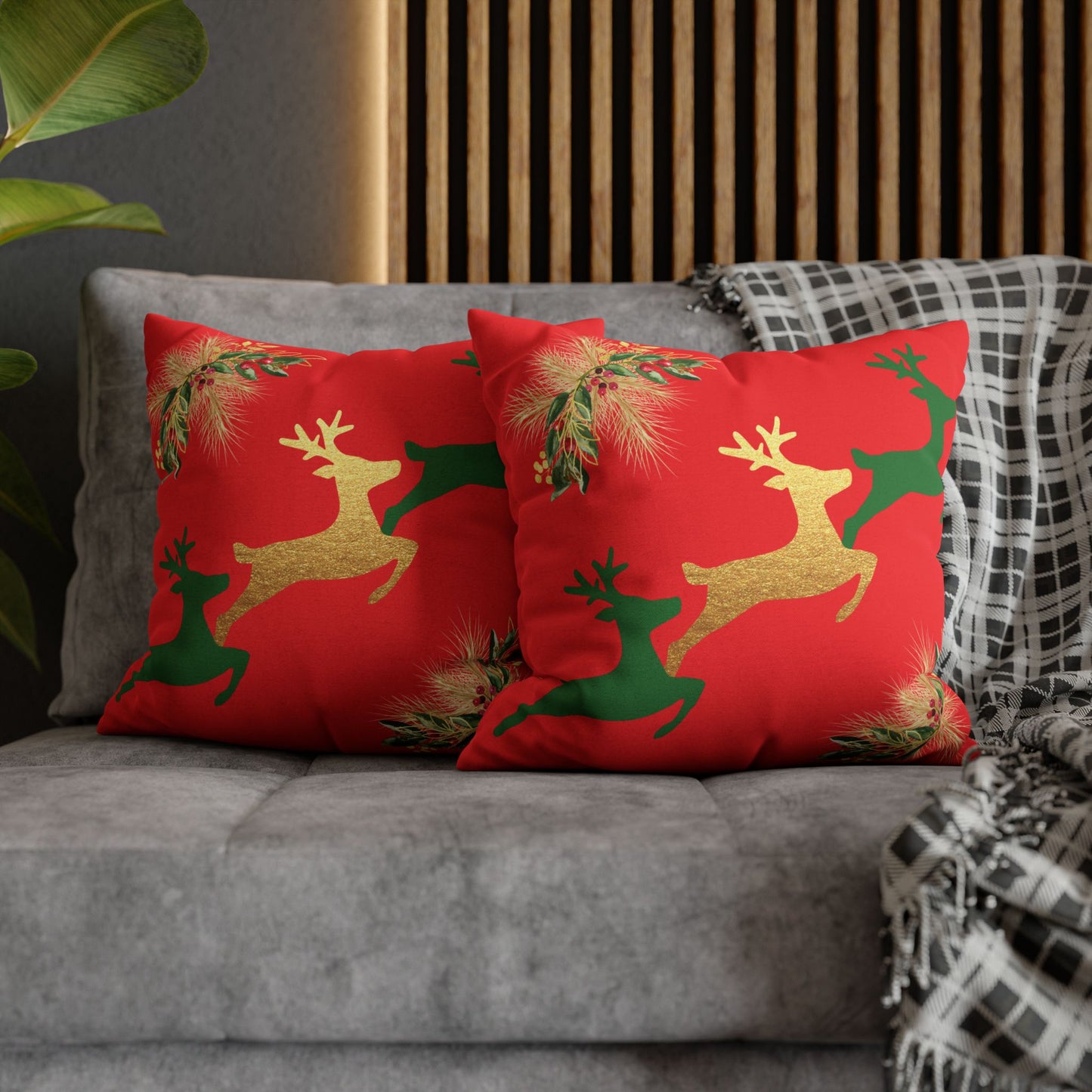 Reindeer Fun Green - Square Pillowcase - Various Sizes