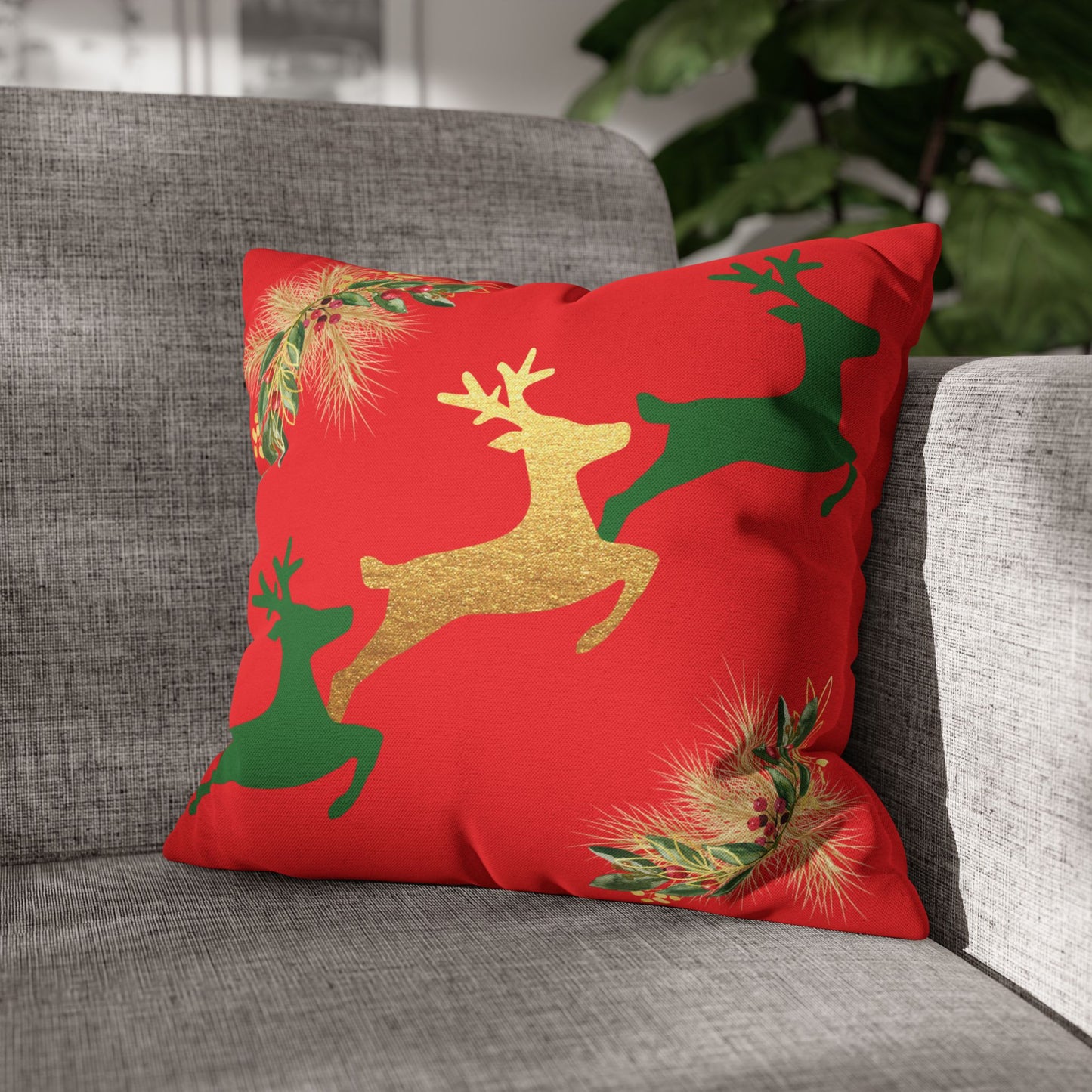 Reindeer Fun Green - Square Pillowcase - Various Sizes