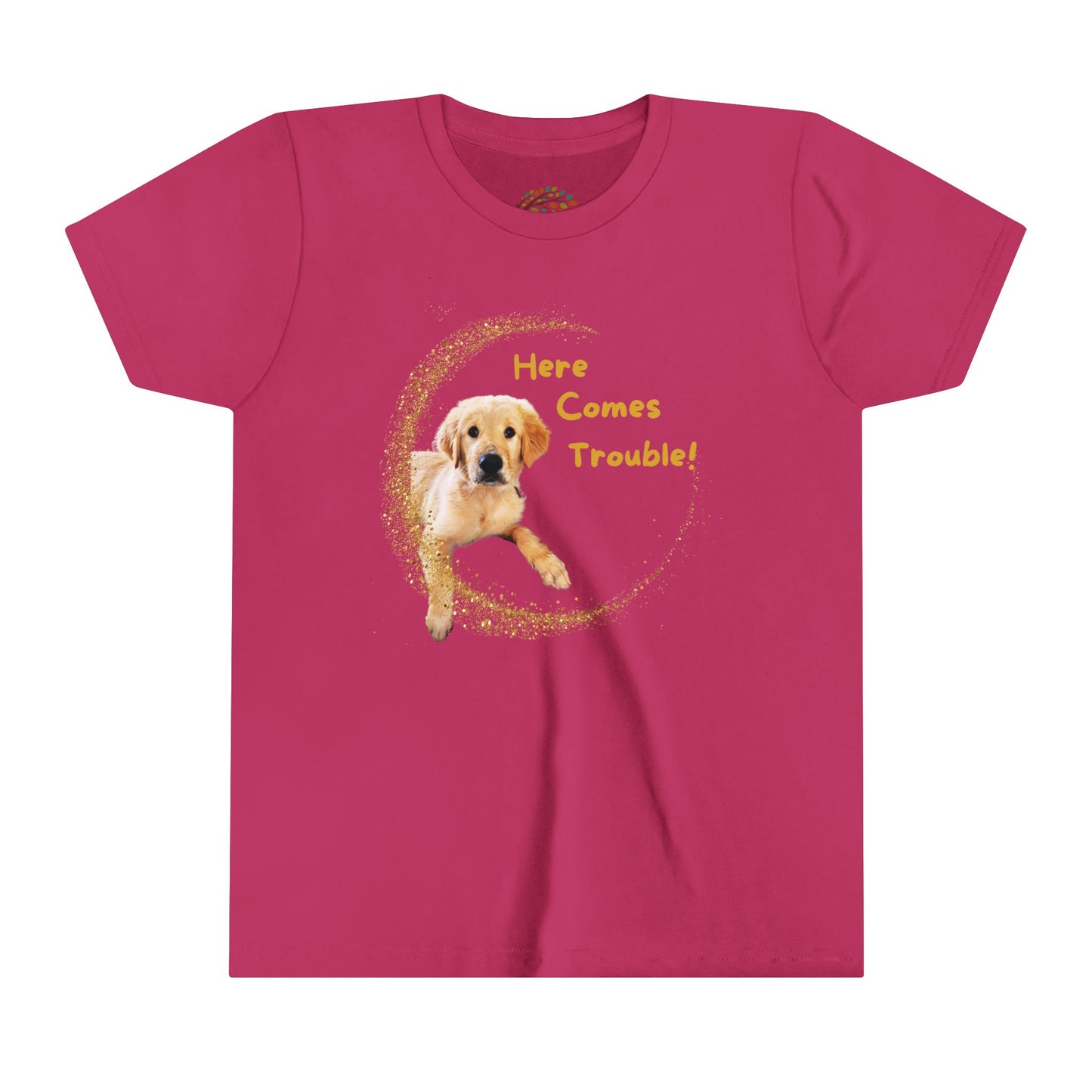 Here Comes Trouble Youth Tee -  Golden Retriever Design