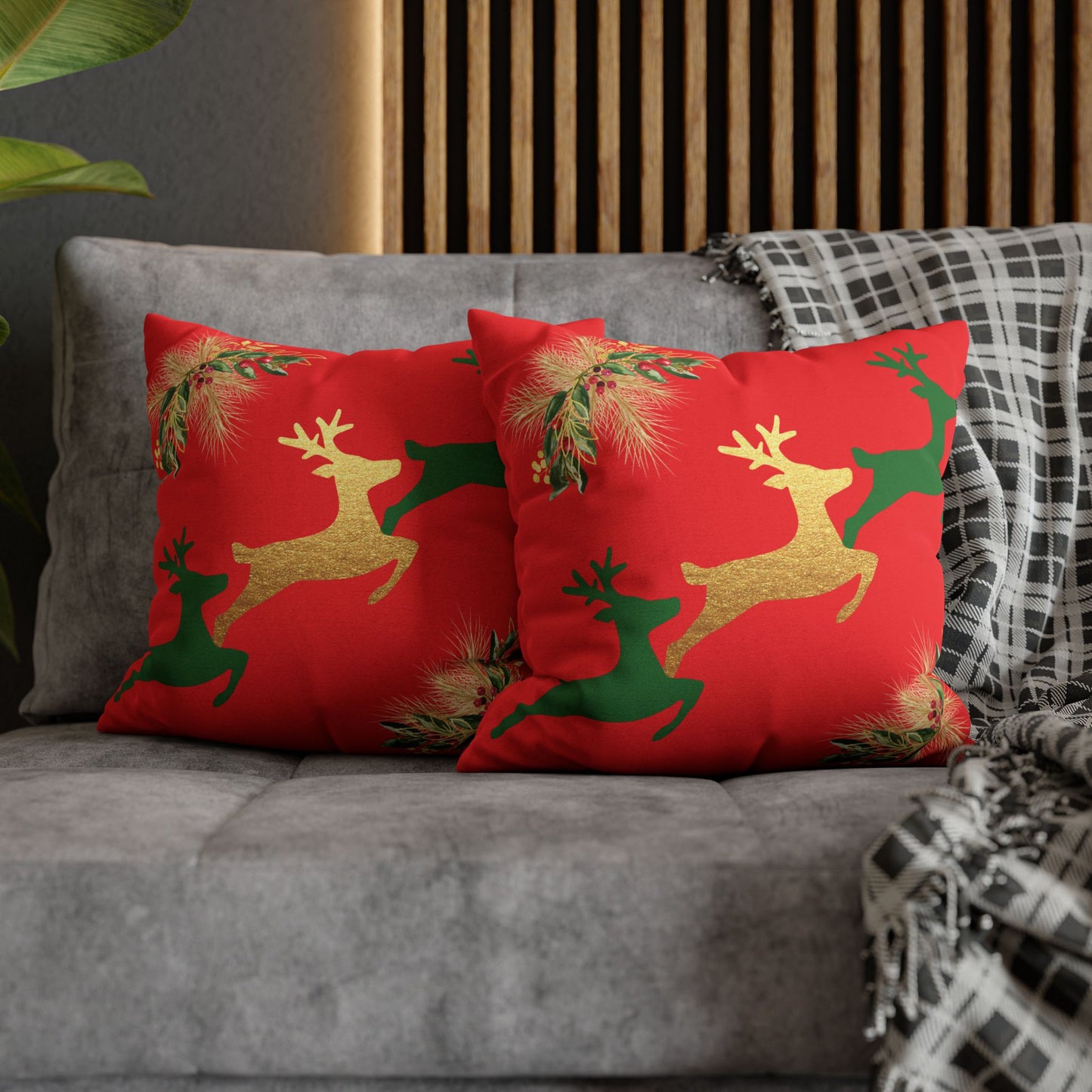 Reindeer Fun Green - Square Pillowcase - Various Sizes