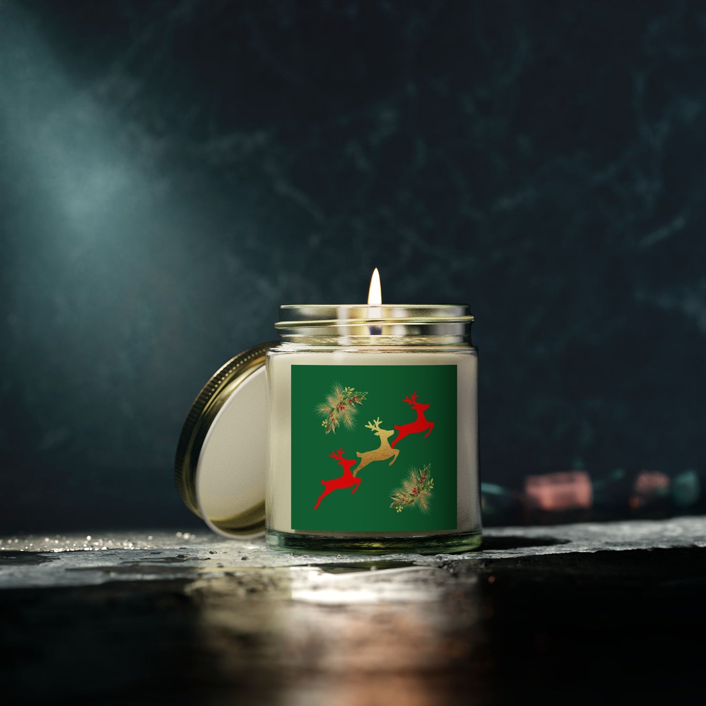 Reindeer Fun Green - Scented Candles, Coconut Apricot Wax (4oz, 9oz)