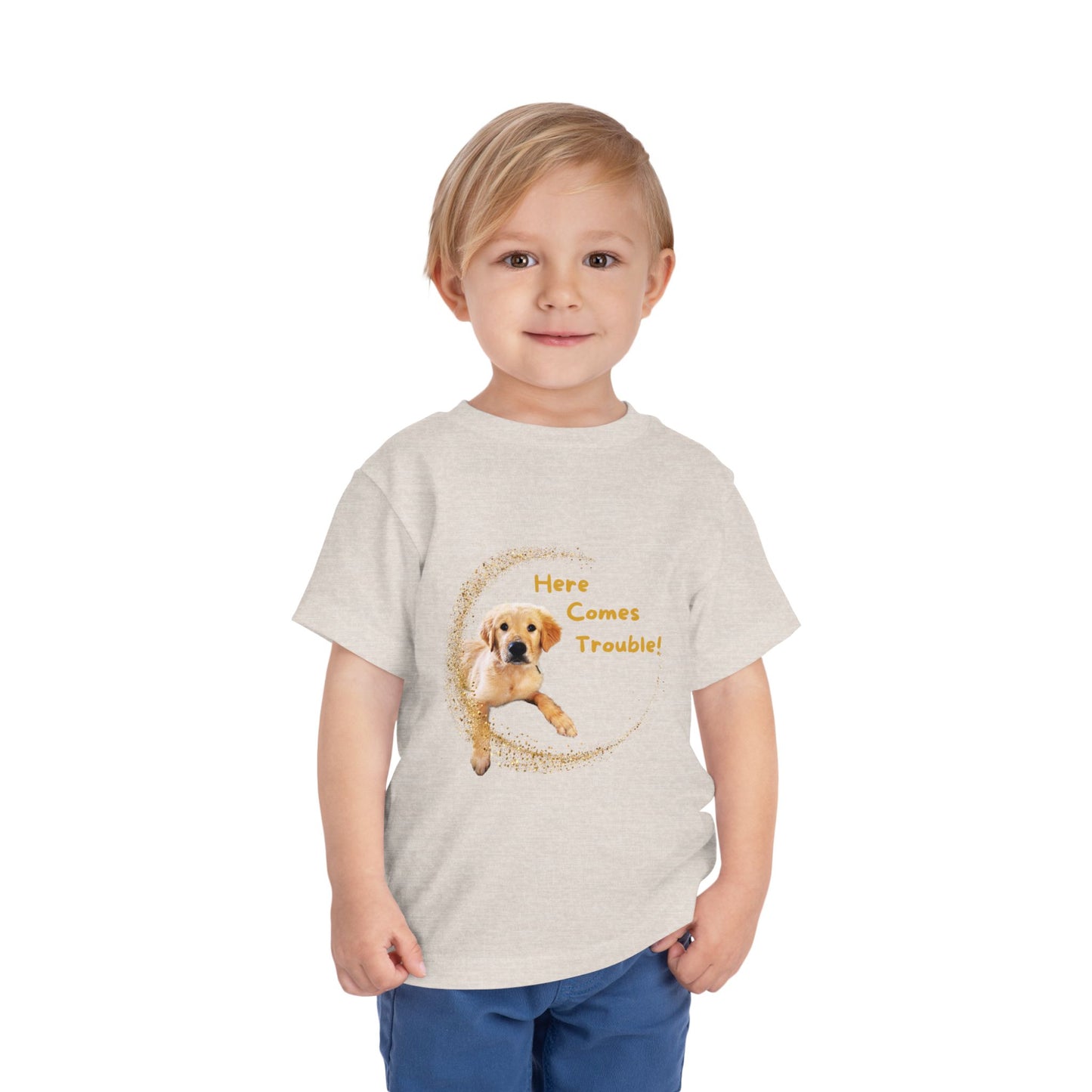 Here Comes Trouble - Toddler Tee - Golden Retriever Puppy