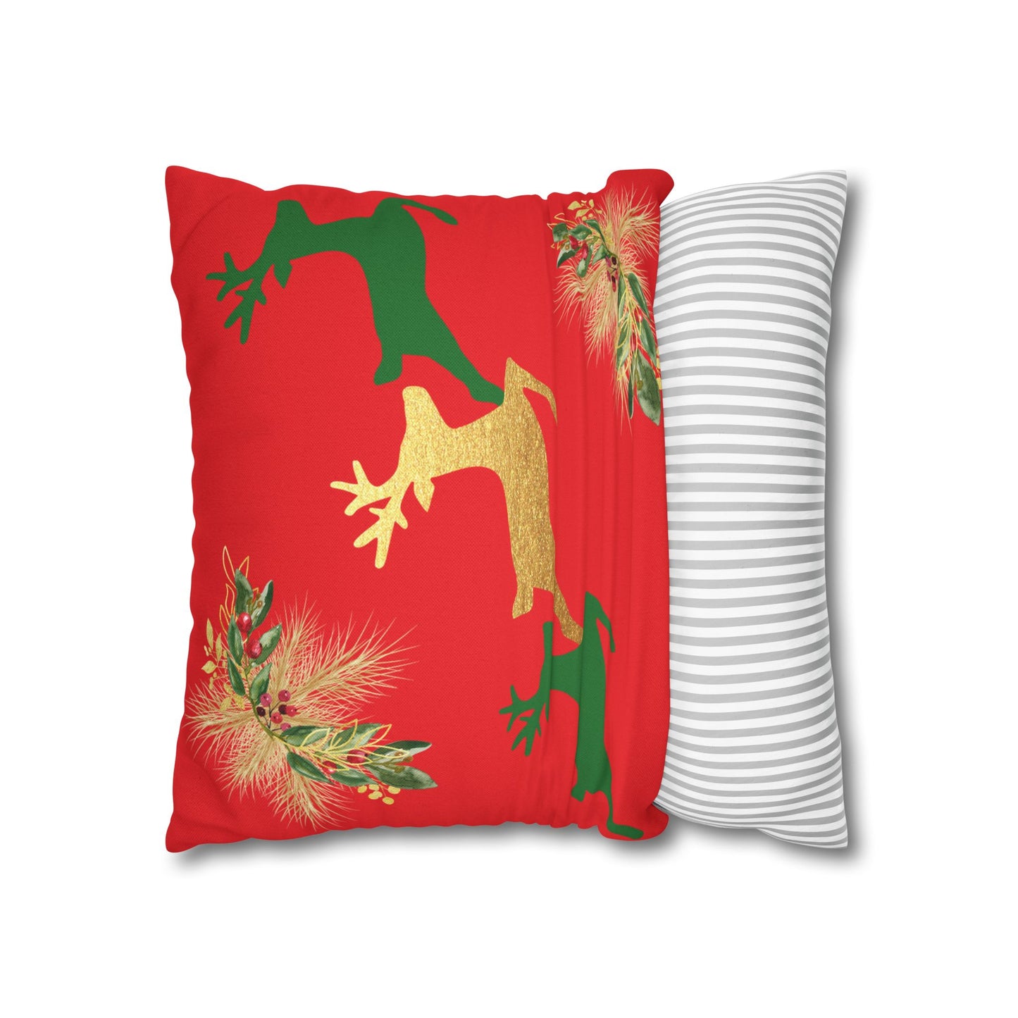 Reindeer Fun Green - Square Pillowcase - Various Sizes