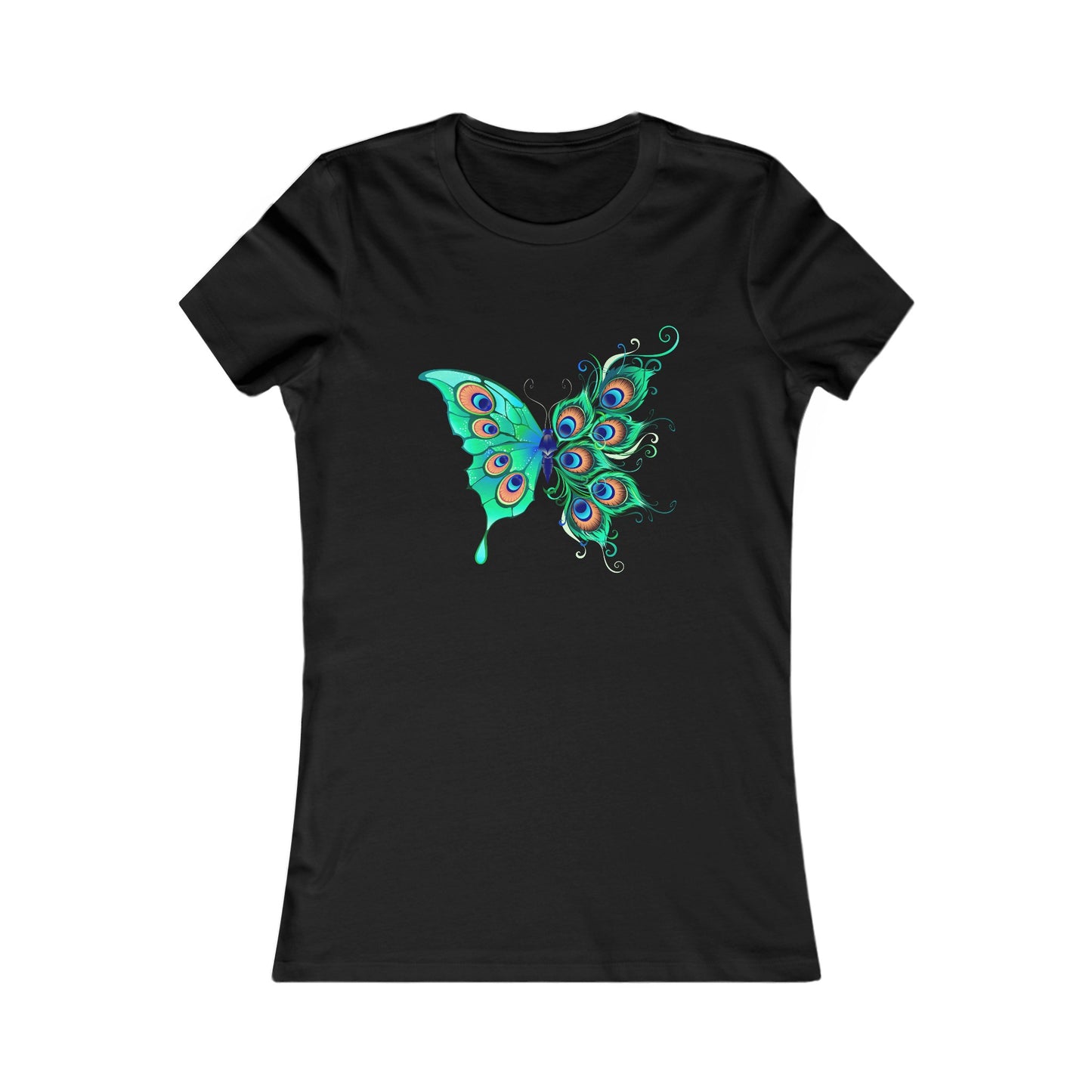 Peacock Themed Butterfly Women's Tee - Beautiful and Vibrant