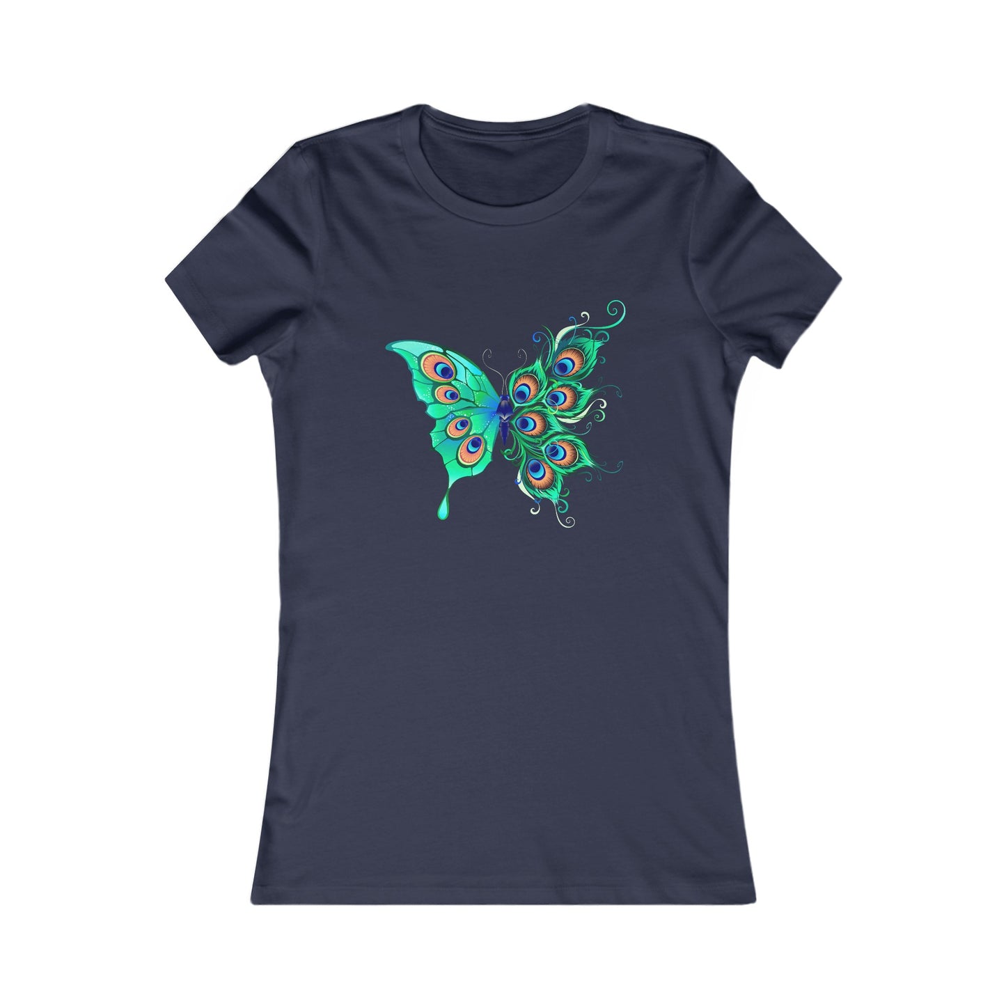 Peacock Themed Butterfly Women's Tee - Beautiful and Vibrant