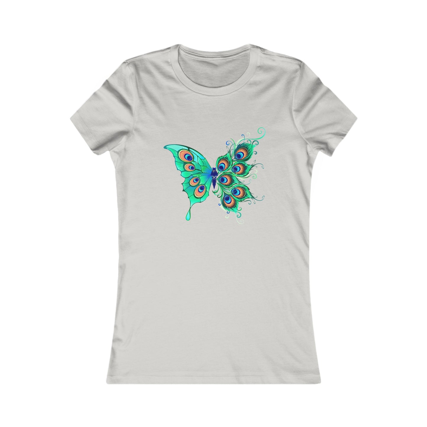 Peacock Themed Butterfly Women's Tee - Beautiful and Vibrant