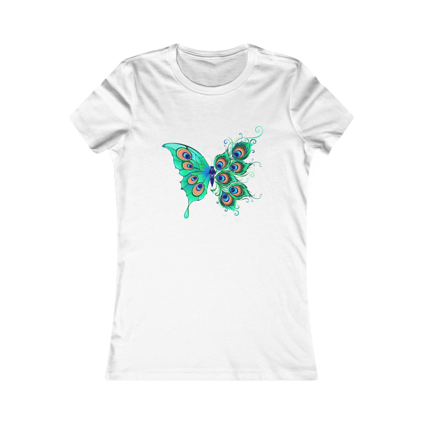 Peacock Themed Butterfly Women's Tee - Beautiful and Vibrant