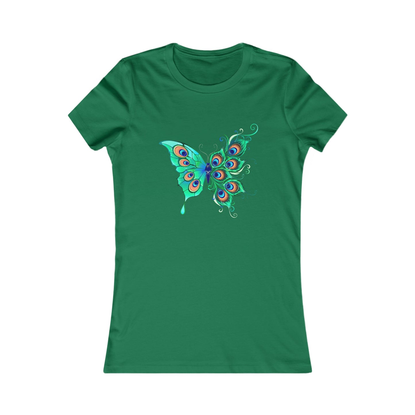 Peacock Themed Butterfly Women's Tee - Beautiful and Vibrant