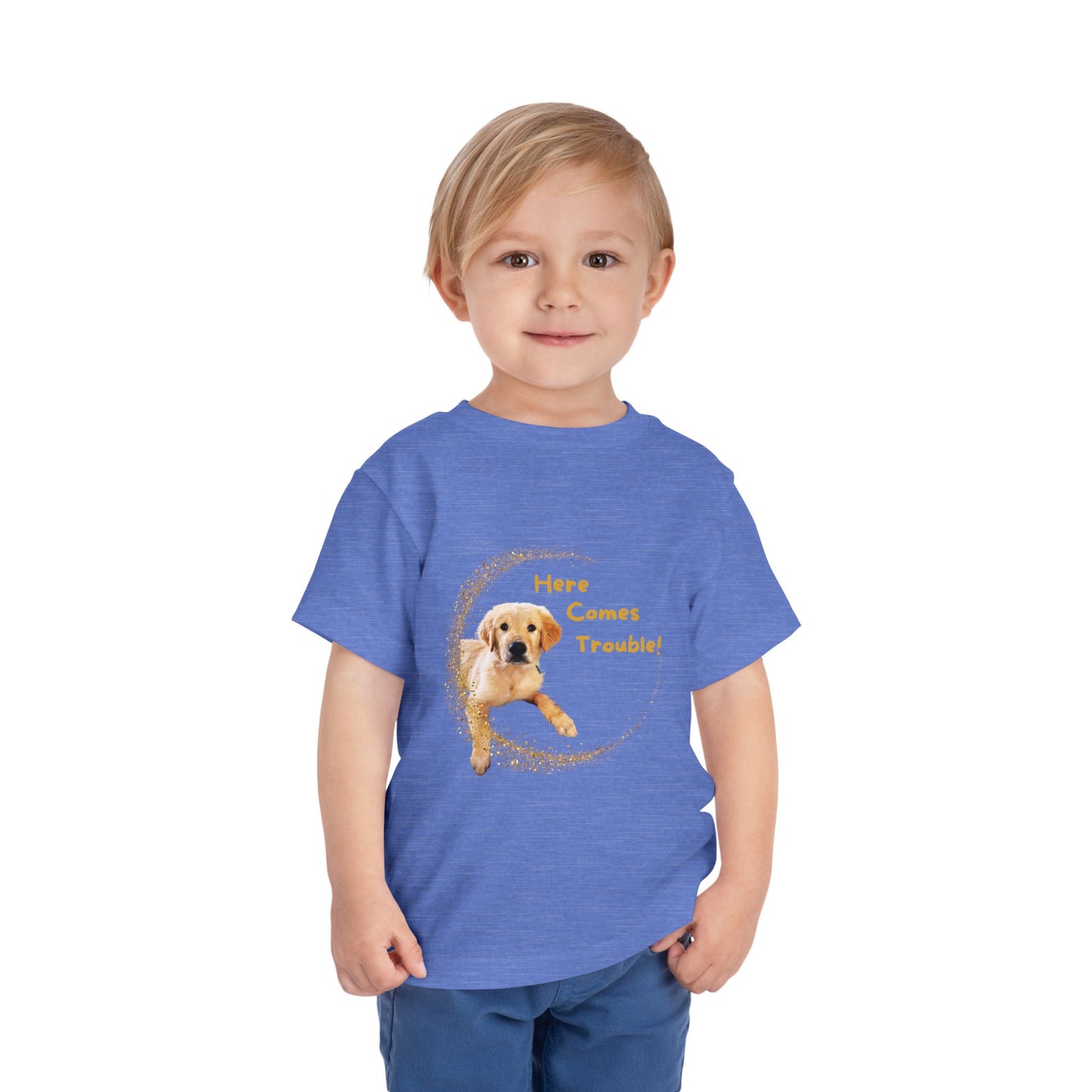 Here Comes Trouble - Toddler Tee - Golden Retriever Puppy