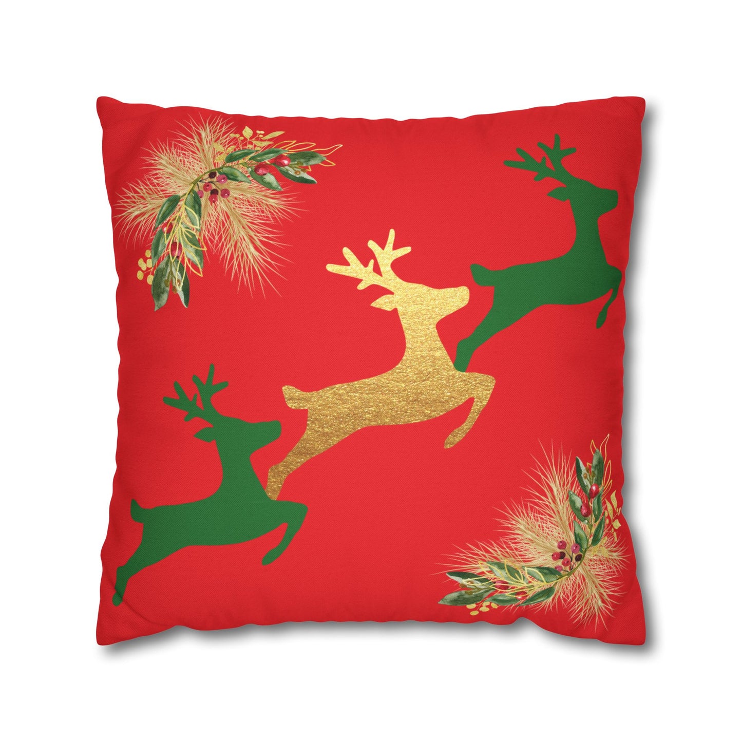 Reindeer Fun Green - Square Pillowcase - Various Sizes