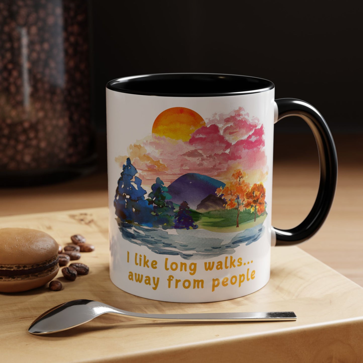 Long Walks Away From People - Accent Coffee Mug (11, 15oz)