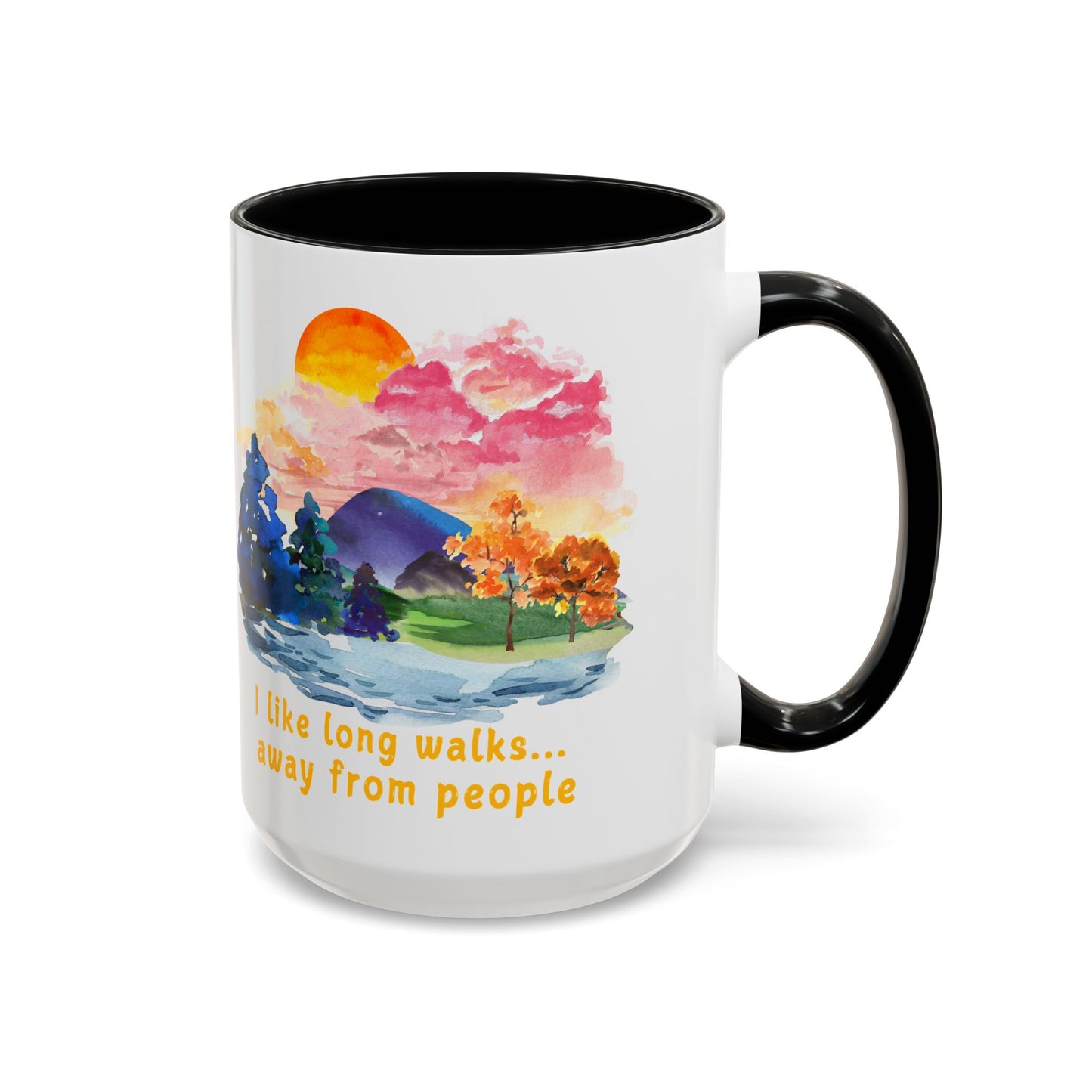 Long Walks Away From People - Accent Coffee Mug (11, 15oz)