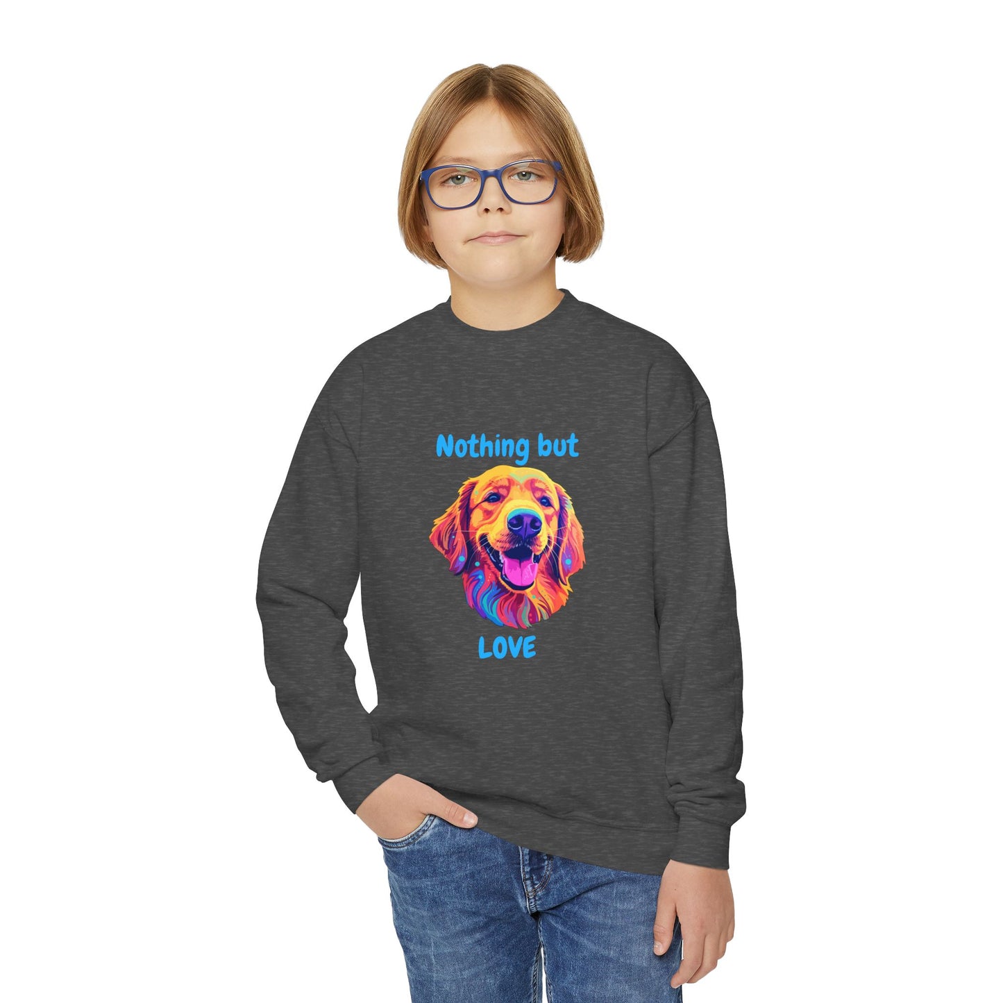 Nothing But Love - Youth Crewneck Sweatshirt - Golden Retriever Design