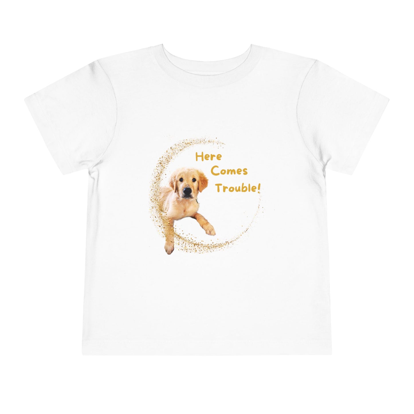 Here Comes Trouble - Toddler Tee - Golden Retriever Puppy