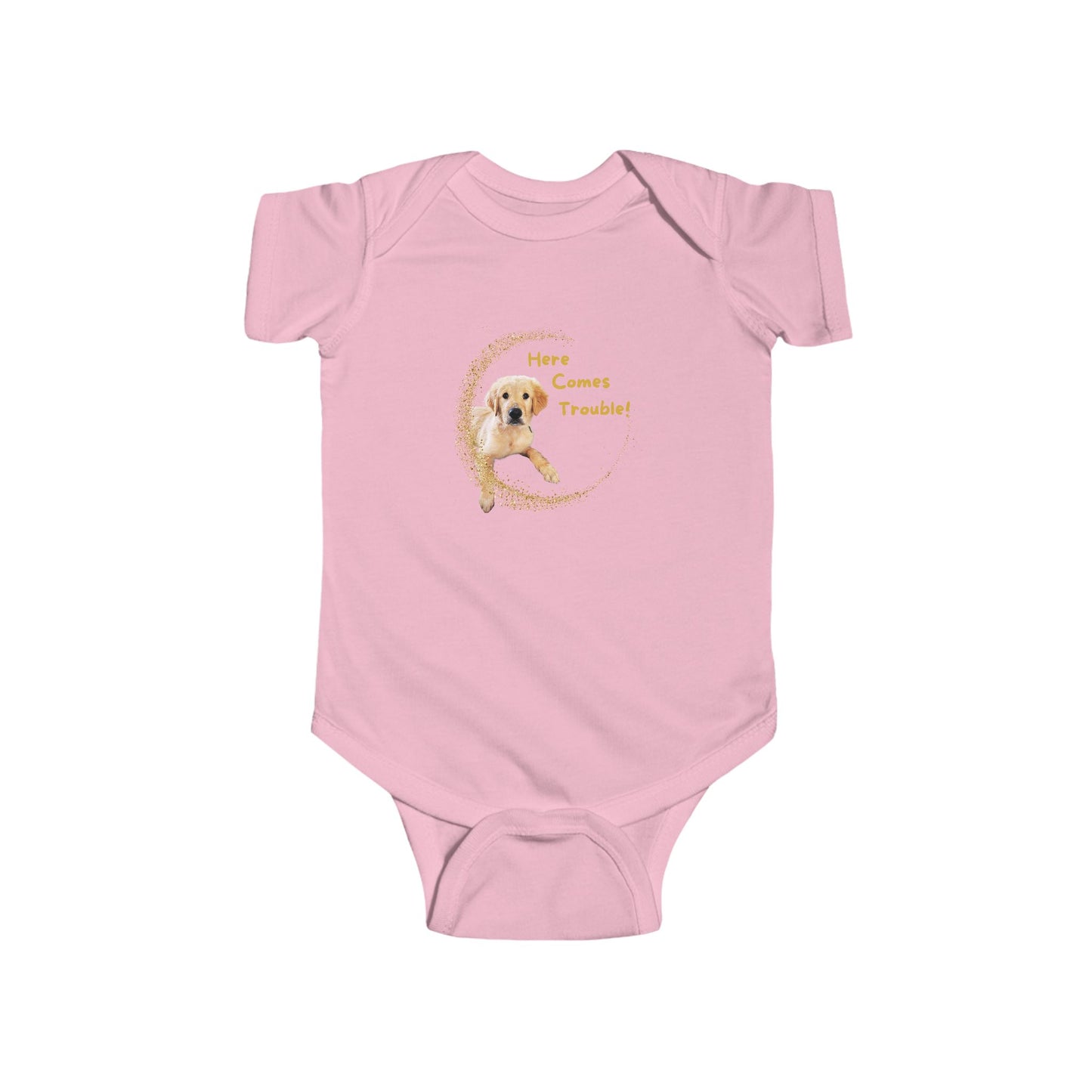 Here Comes Trouble - Infant Fine Jersey Bodysuit - Golden Retriever Puppy