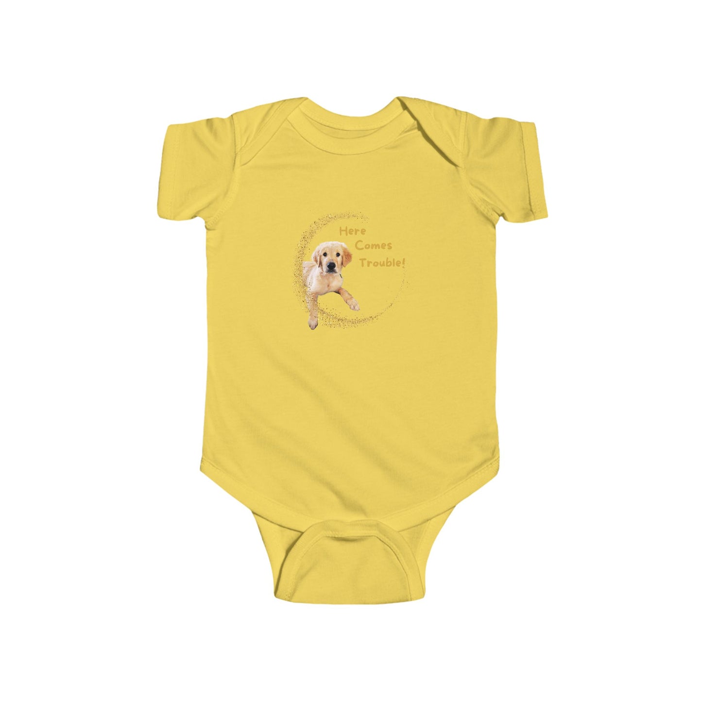 Here Comes Trouble - Infant Fine Jersey Bodysuit - Golden Retriever Puppy