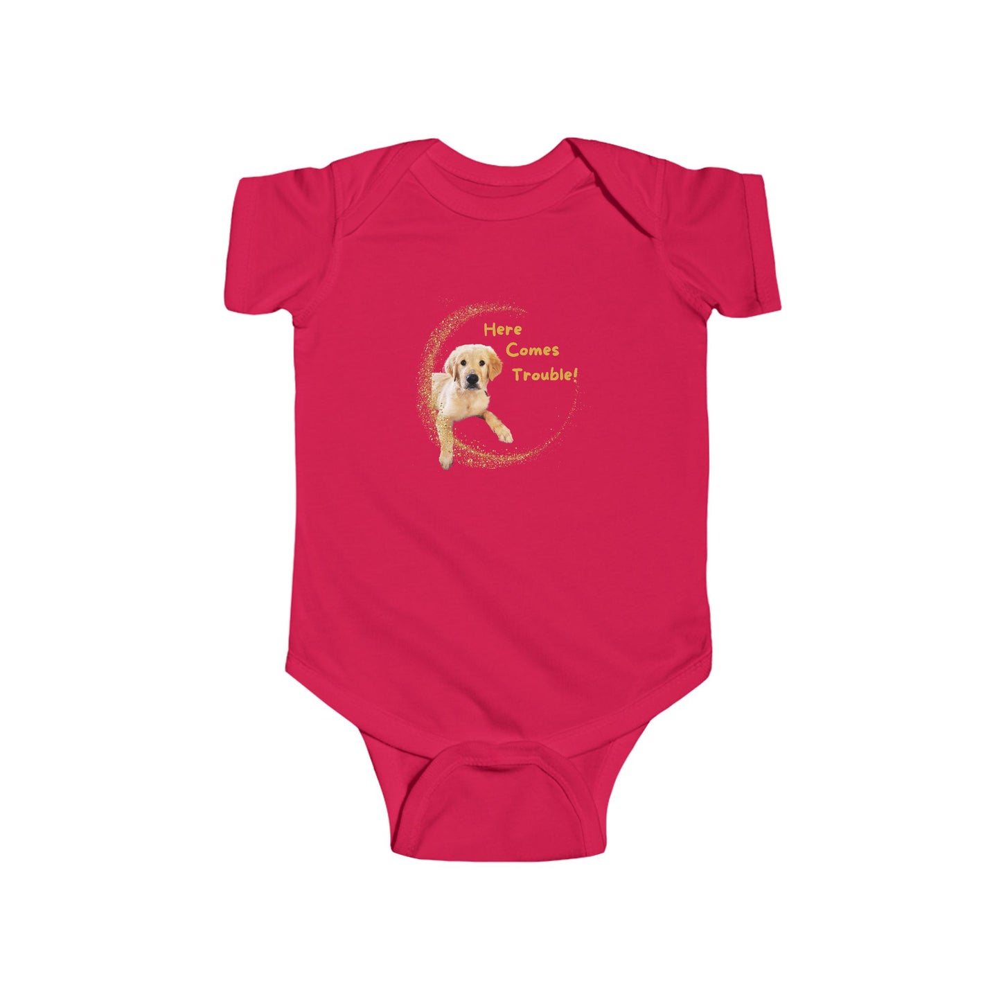 Here Comes Trouble - Infant Fine Jersey Bodysuit - Golden Retriever Puppy