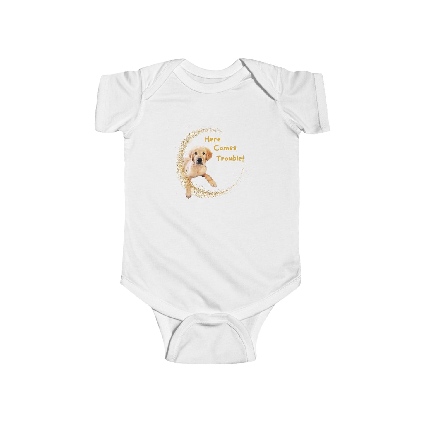 Here Comes Trouble - Infant Fine Jersey Bodysuit - Golden Retriever Puppy