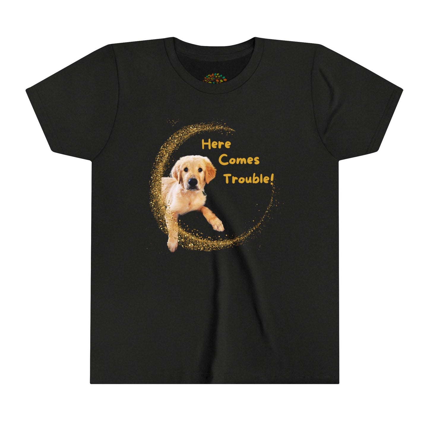 Here Comes Trouble Youth Tee -  Golden Retriever Design