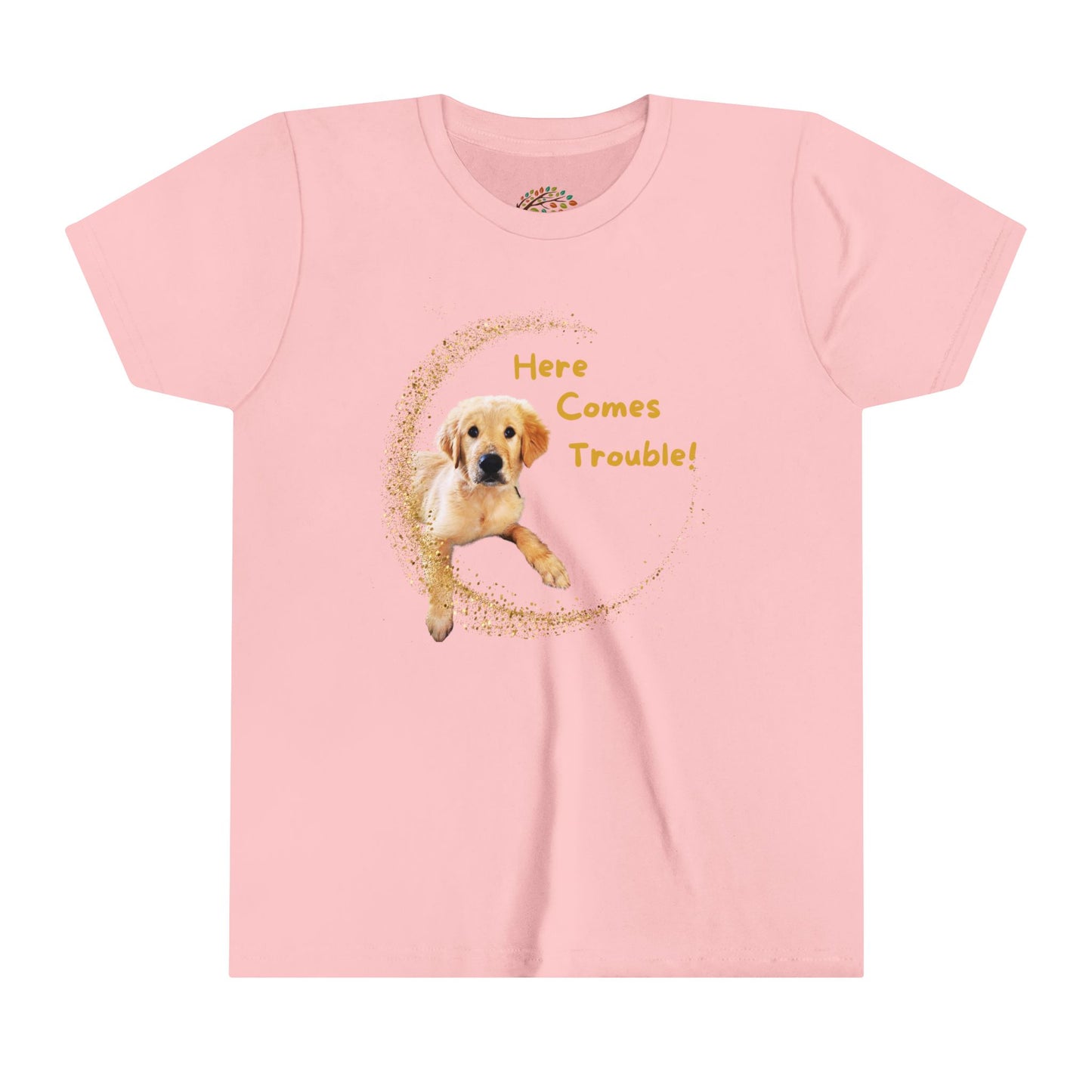 Here Comes Trouble Youth Tee -  Golden Retriever Design