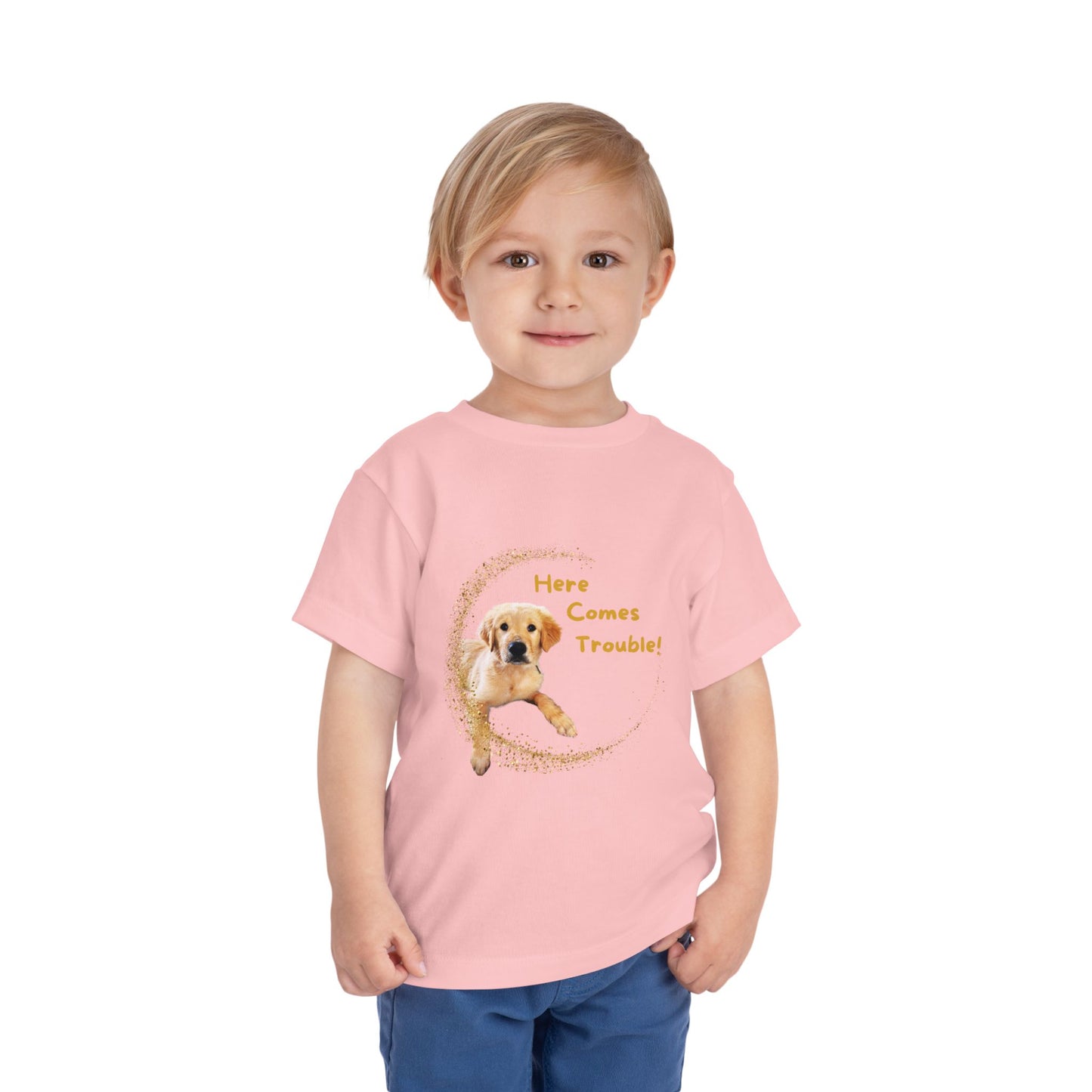 Here Comes Trouble - Toddler Tee - Golden Retriever Puppy