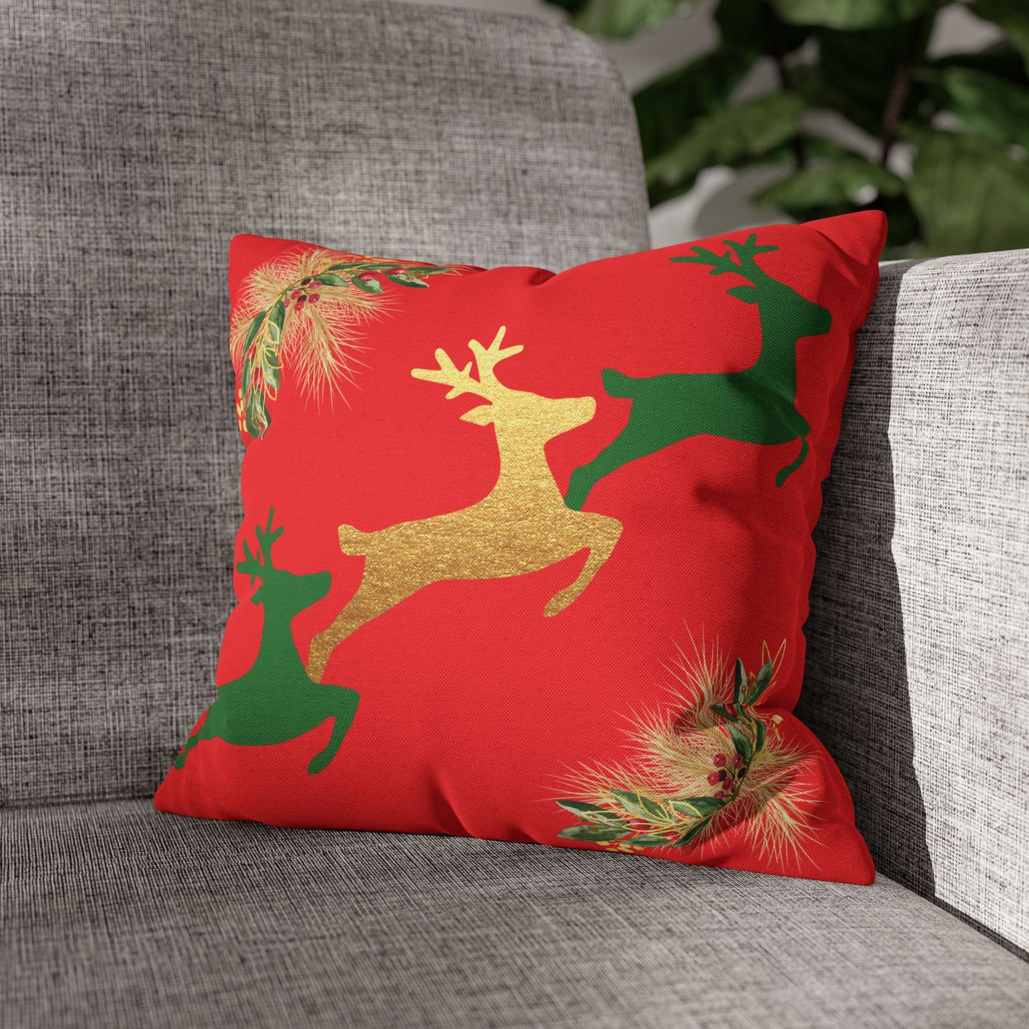 Reindeer Fun Green - Square Pillowcase - Various Sizes