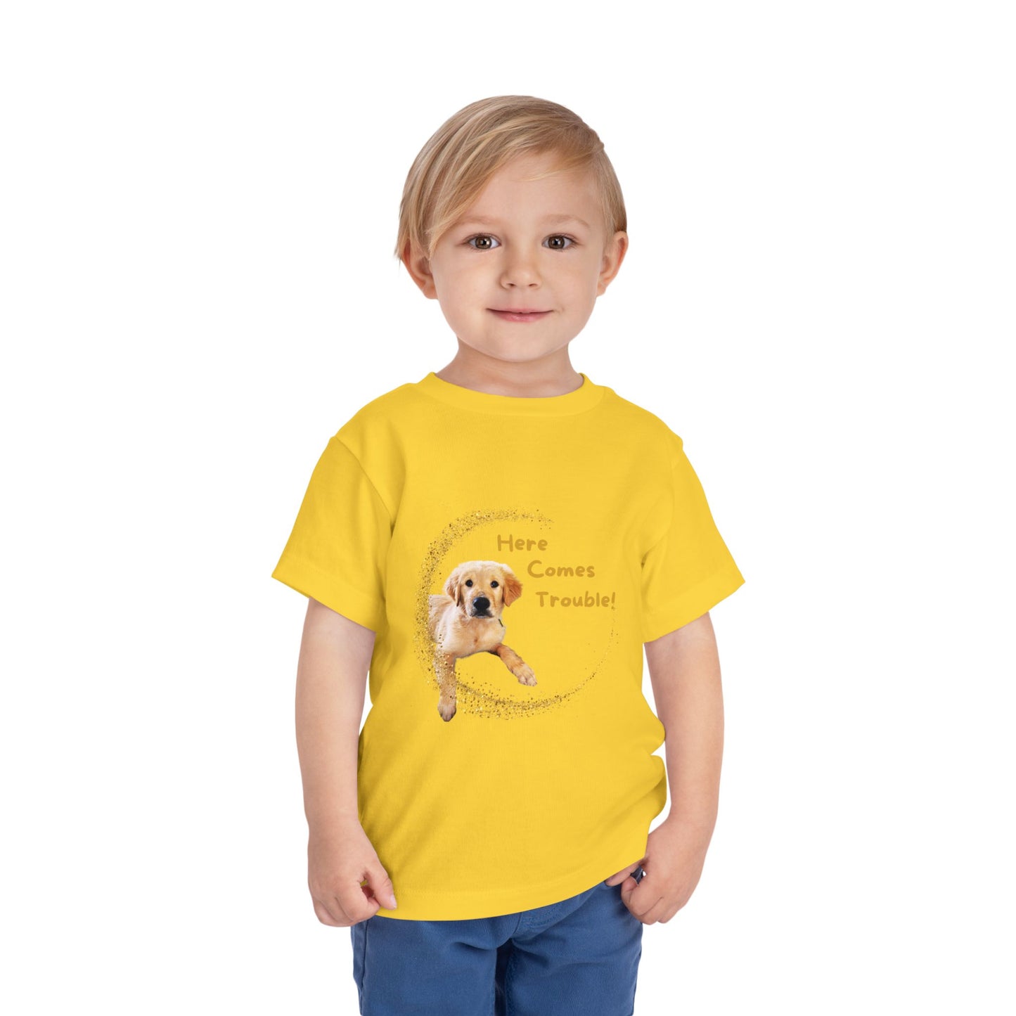 Here Comes Trouble - Toddler Tee - Golden Retriever Puppy