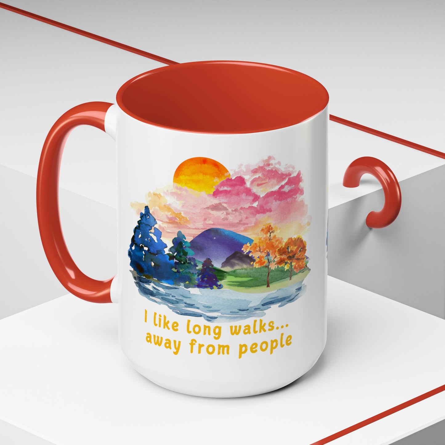 Long Walks Away From People - Accent Coffee Mug (11, 15oz)