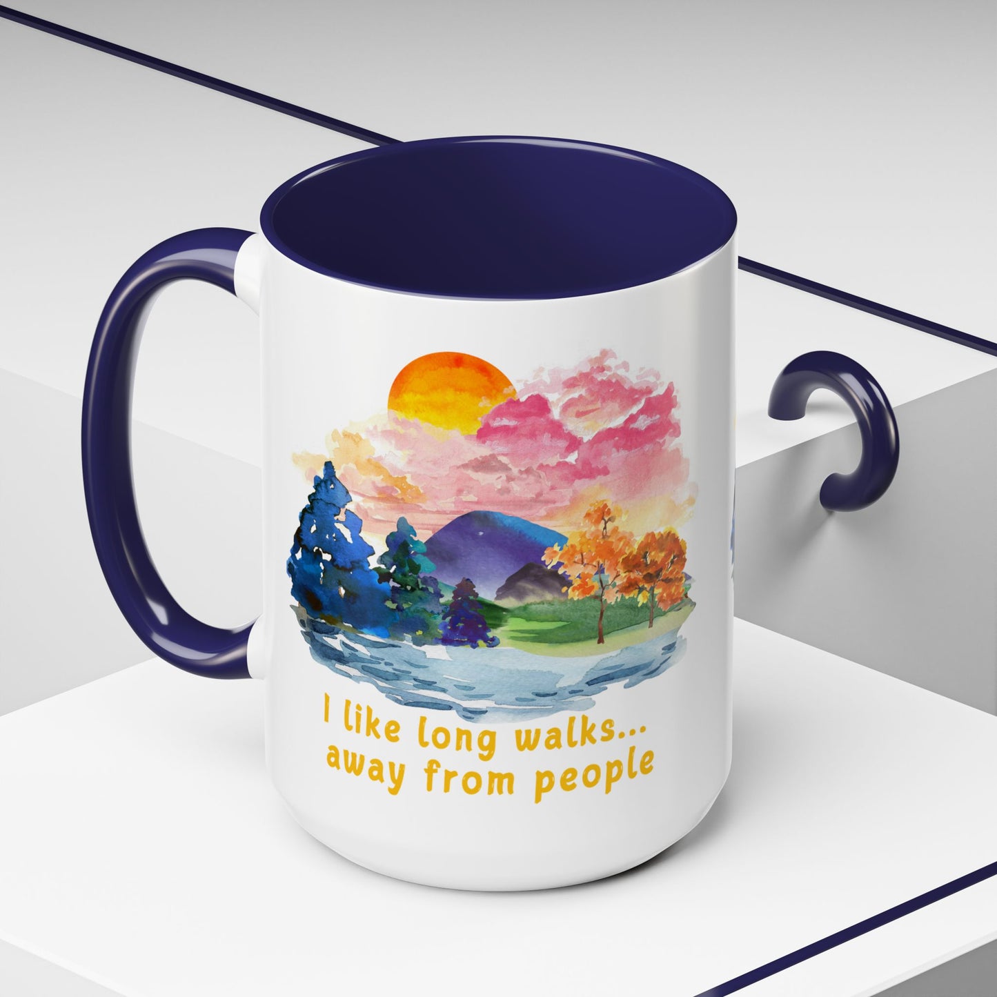 Long Walks Away From People - Accent Coffee Mug (11, 15oz)