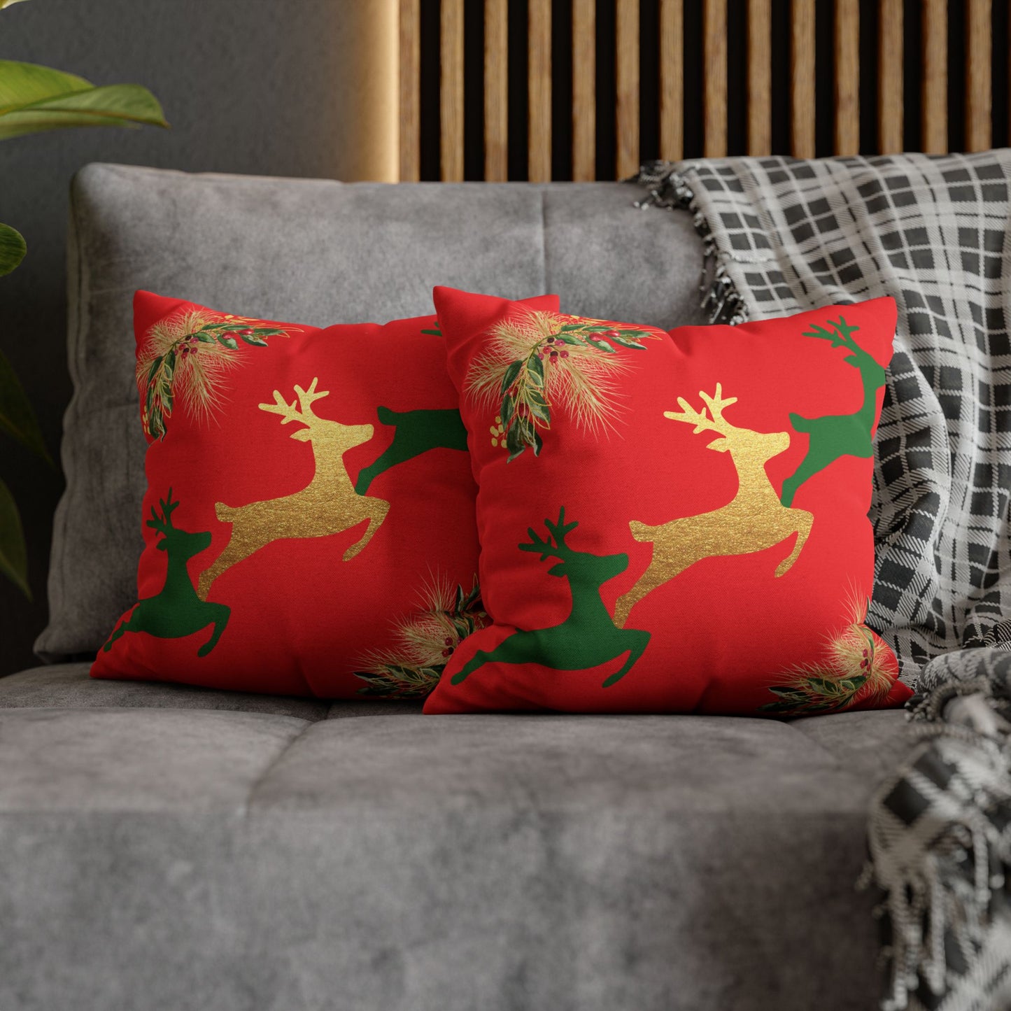 Reindeer Fun Green - Square Pillowcase - Various Sizes