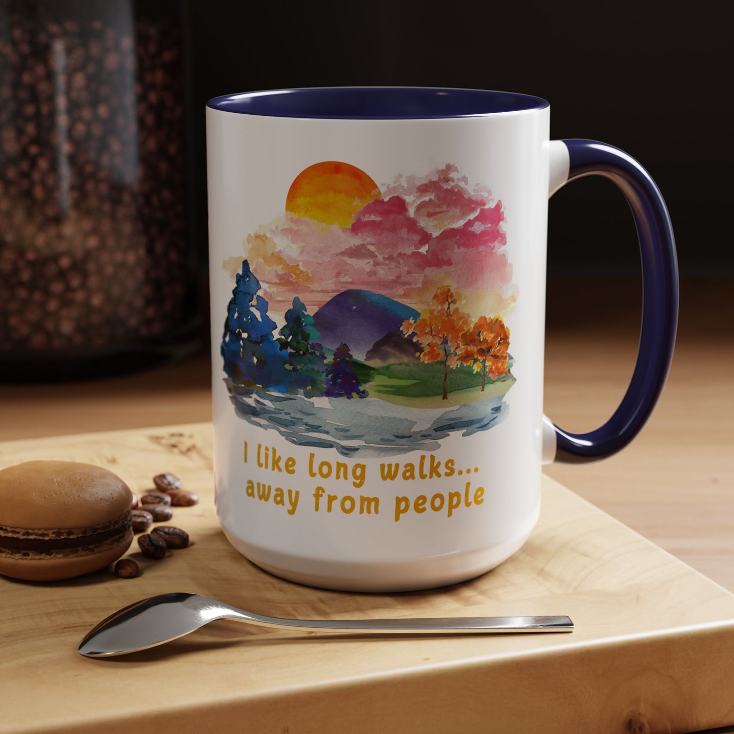 Long Walks Away From People - Accent Coffee Mug (11, 15oz)