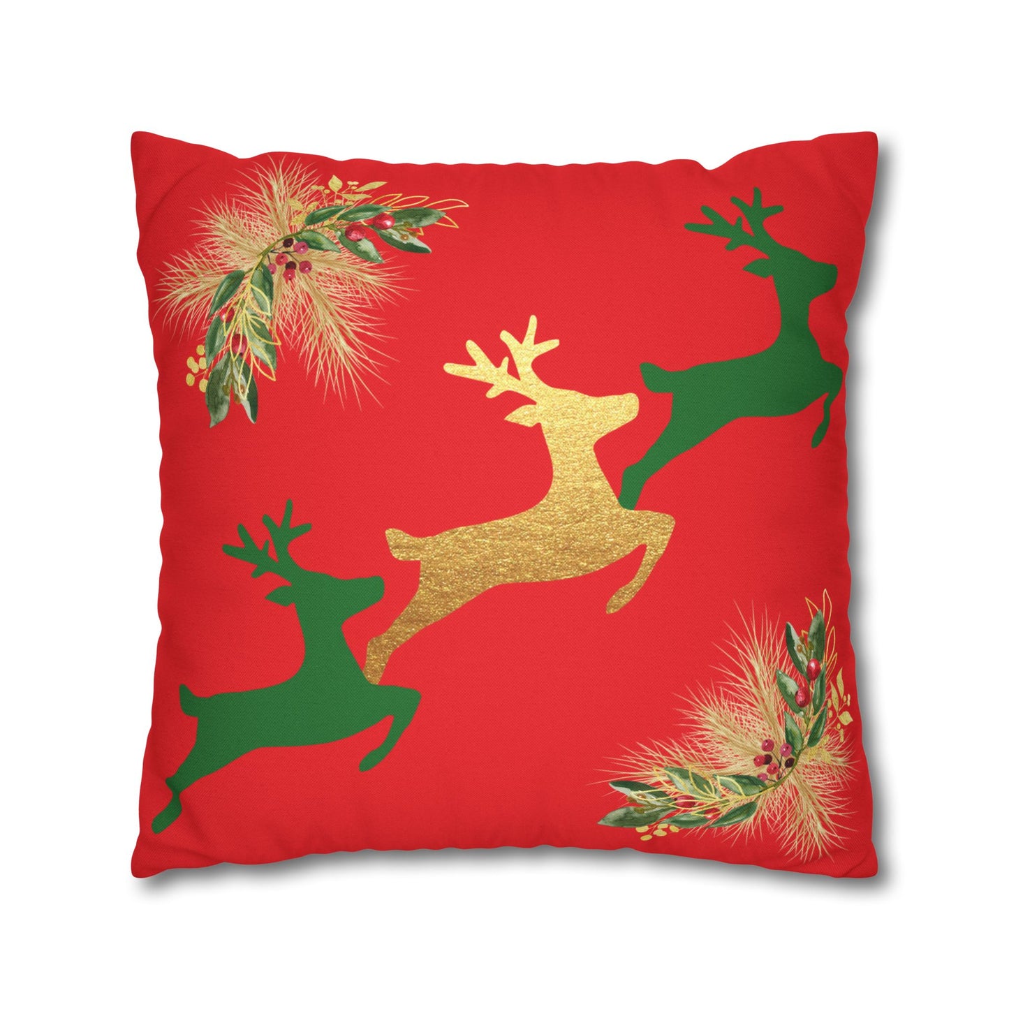 Reindeer Fun Green - Square Pillowcase - Various Sizes