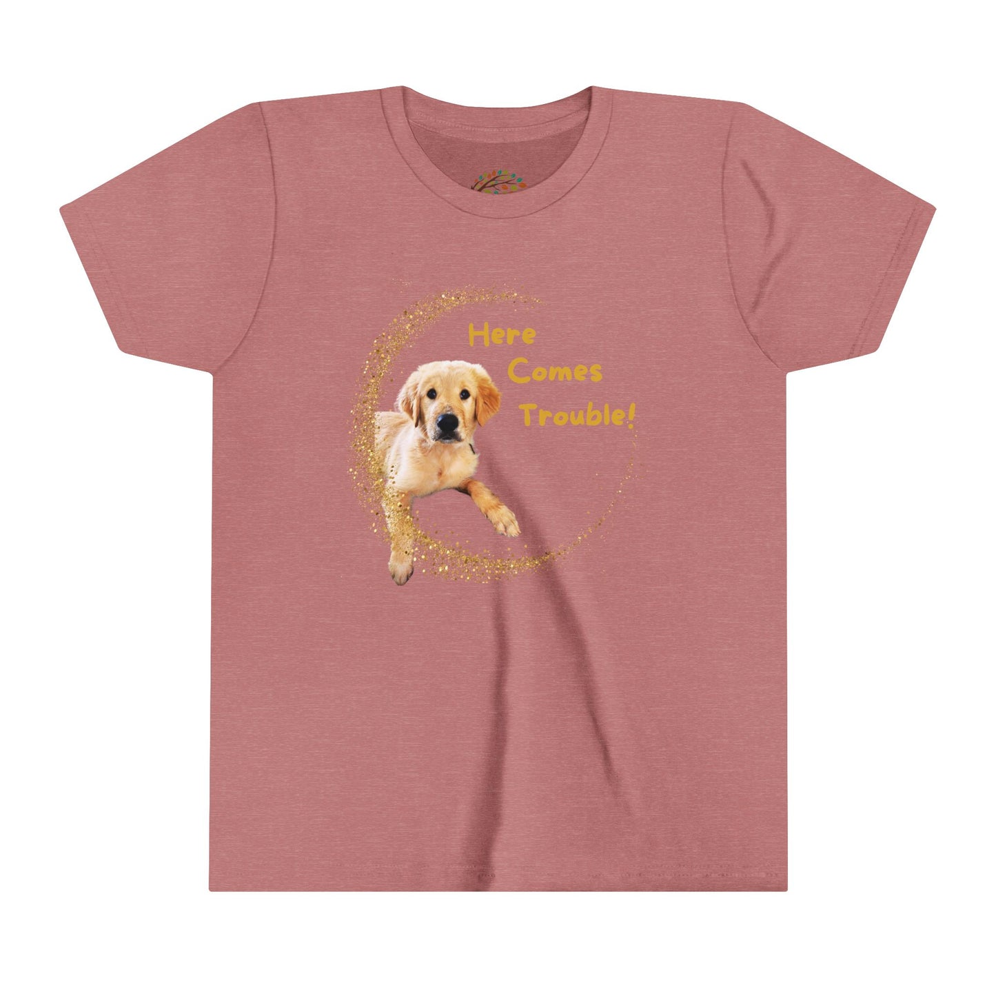 Here Comes Trouble Youth Tee -  Golden Retriever Design