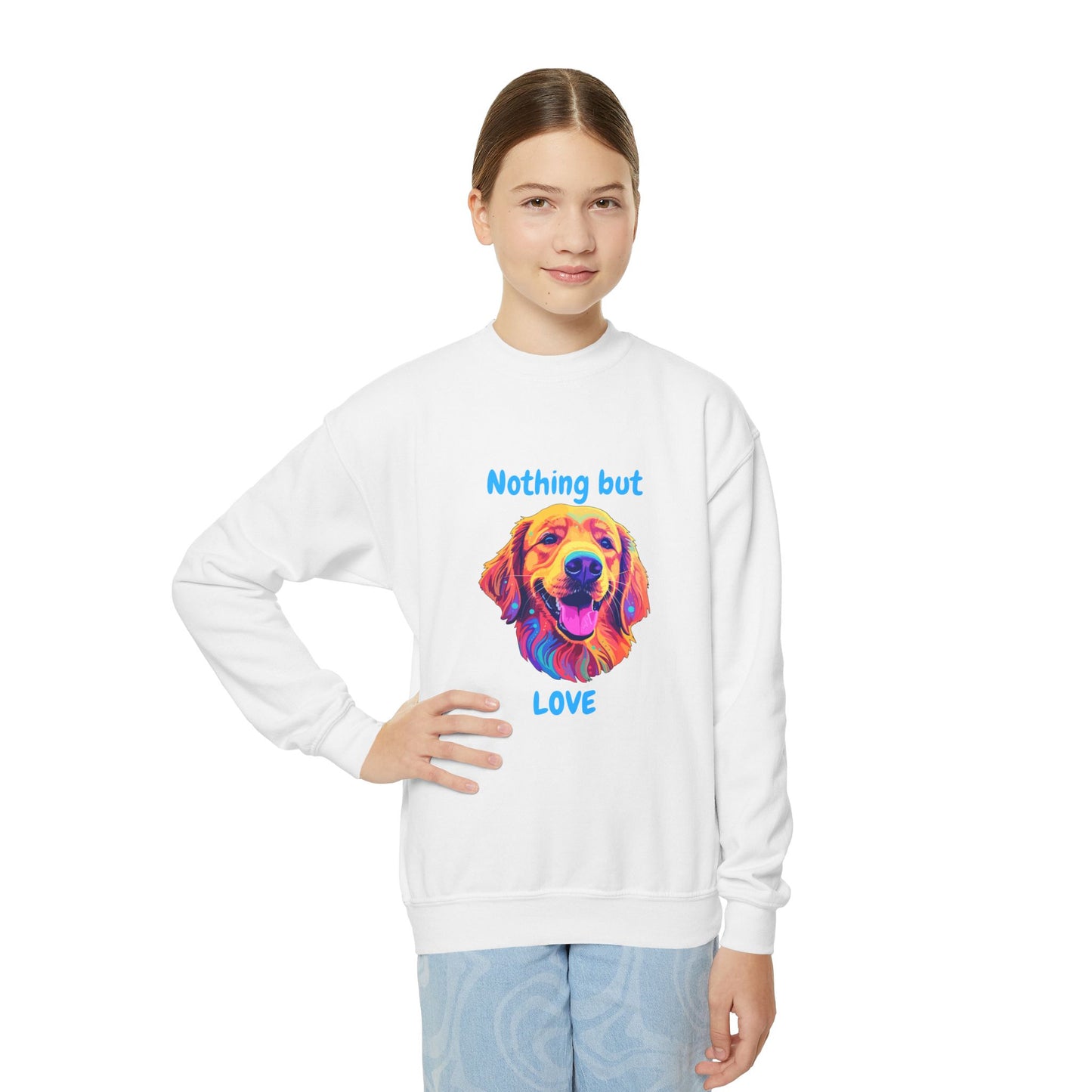 Nothing But Love - Youth Crewneck Sweatshirt - Golden Retriever Design