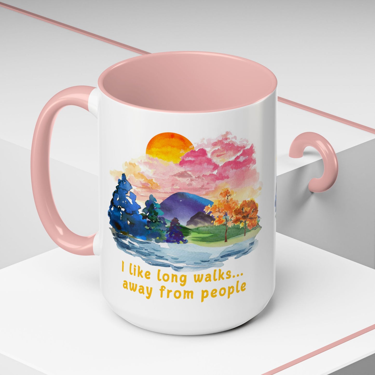 Long Walks Away From People - Accent Coffee Mug (11, 15oz)