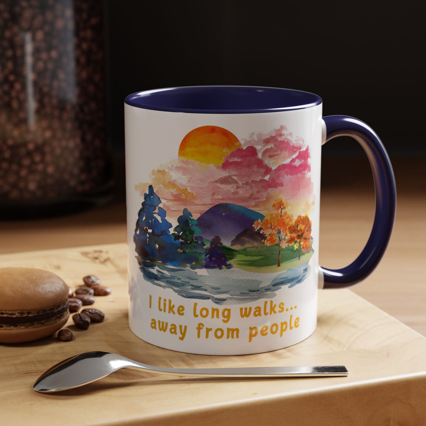 Long Walks Away From People - Accent Coffee Mug (11, 15oz)