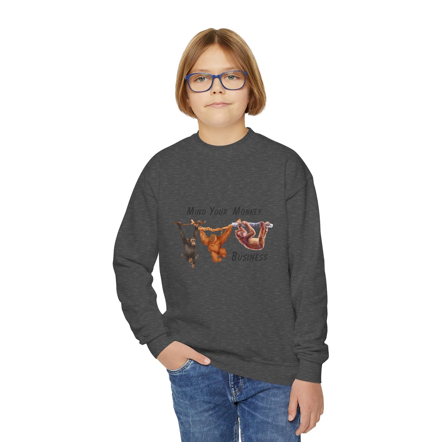 Mind Your Monkey Business - Youth Crewneck Sweatshirt