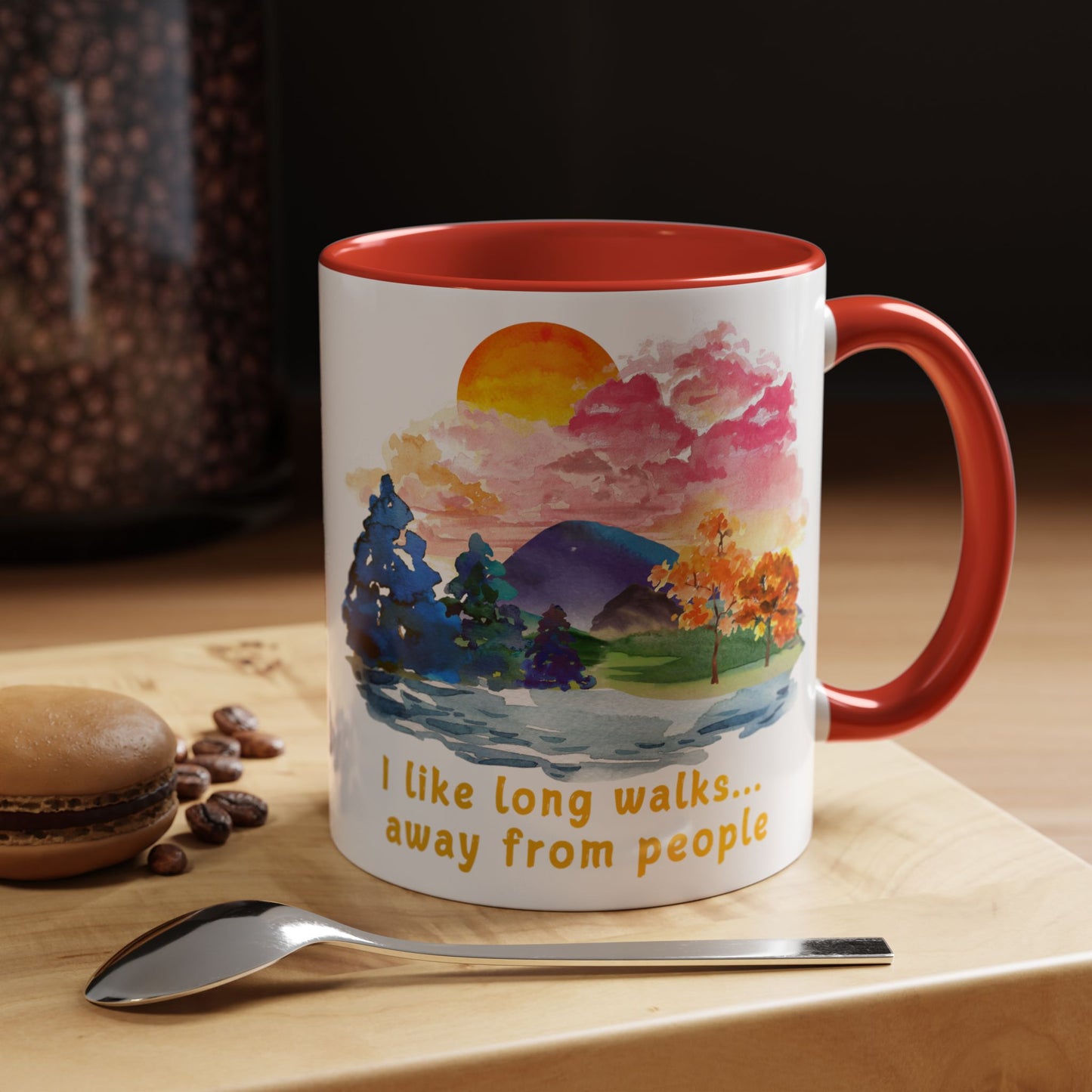 Long Walks Away From People - Accent Coffee Mug (11, 15oz)