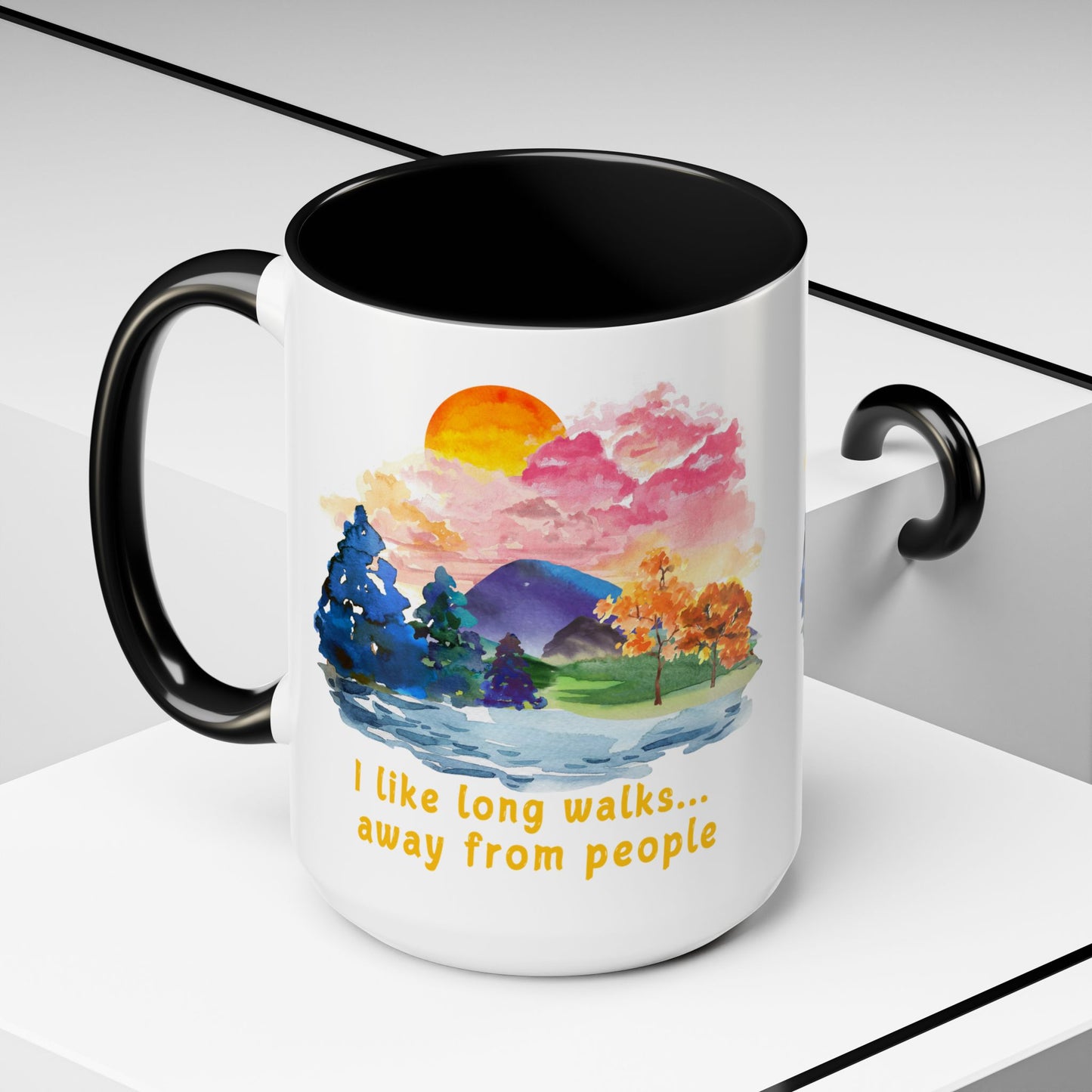 Long Walks Away From People - Accent Coffee Mug (11, 15oz)