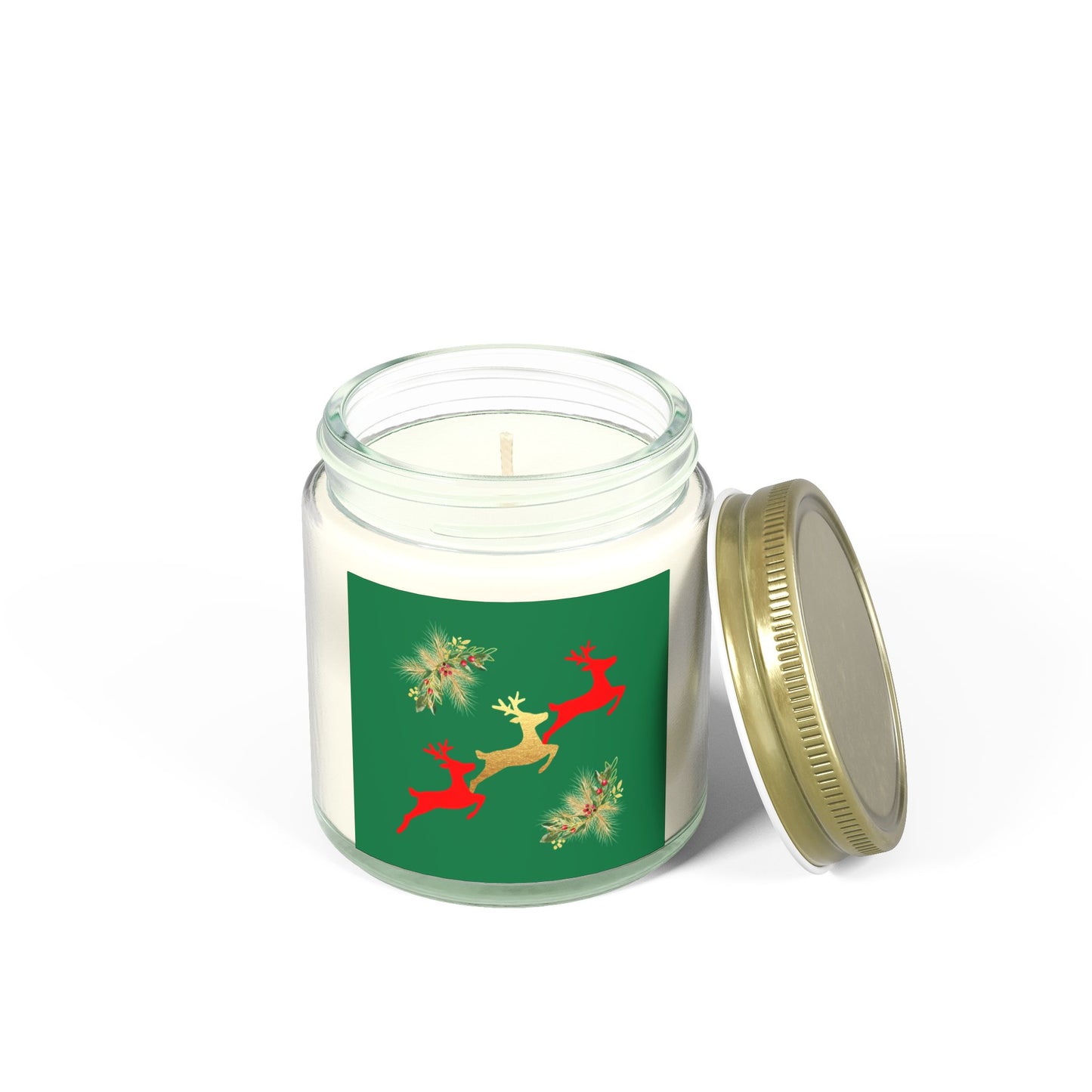 Reindeer Fun Green - Scented Candles, Coconut Apricot Wax (4oz, 9oz)